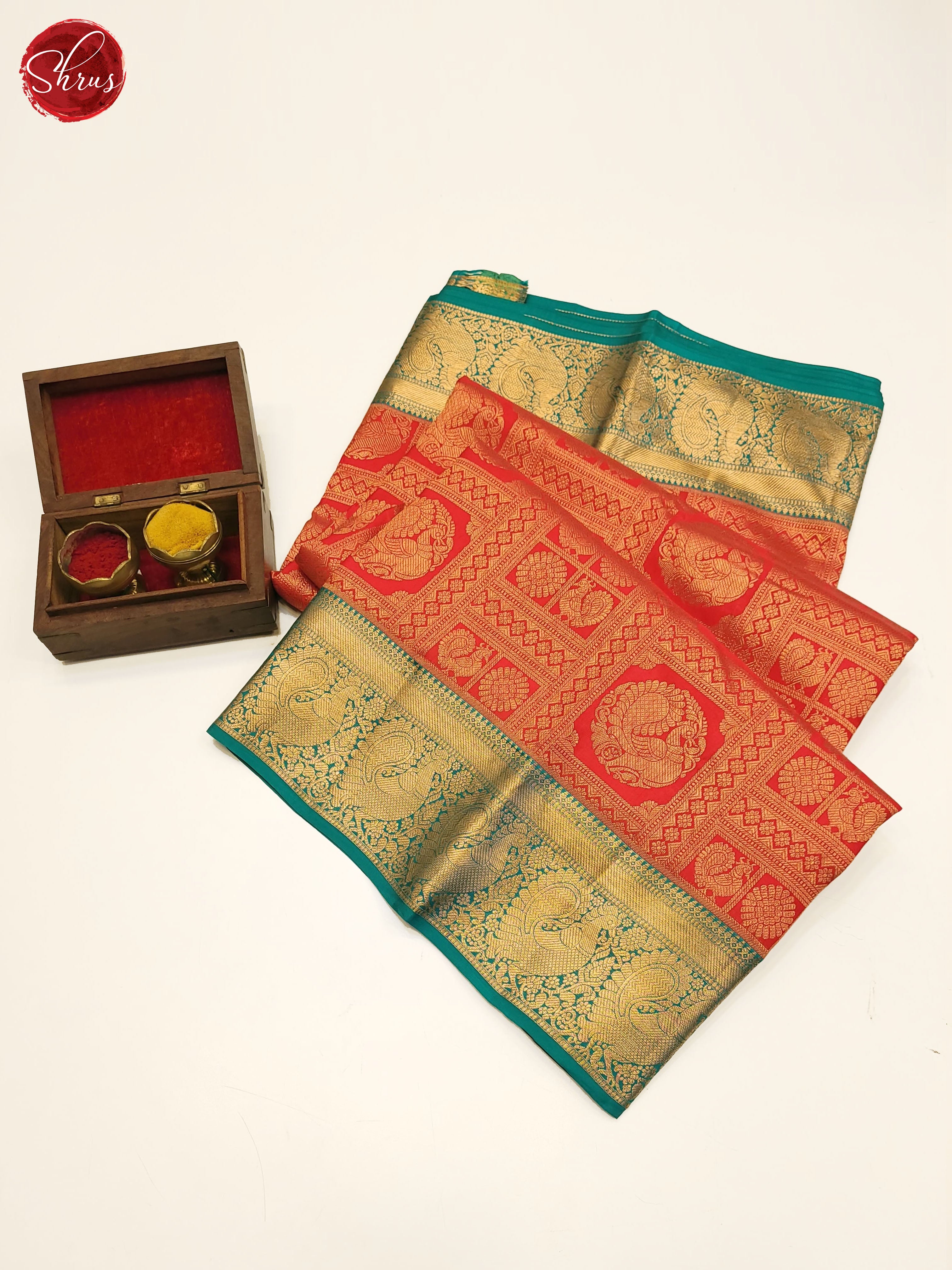 Red & Green- Kanchipuram silk Saree - Shop on ShrusEternity.com