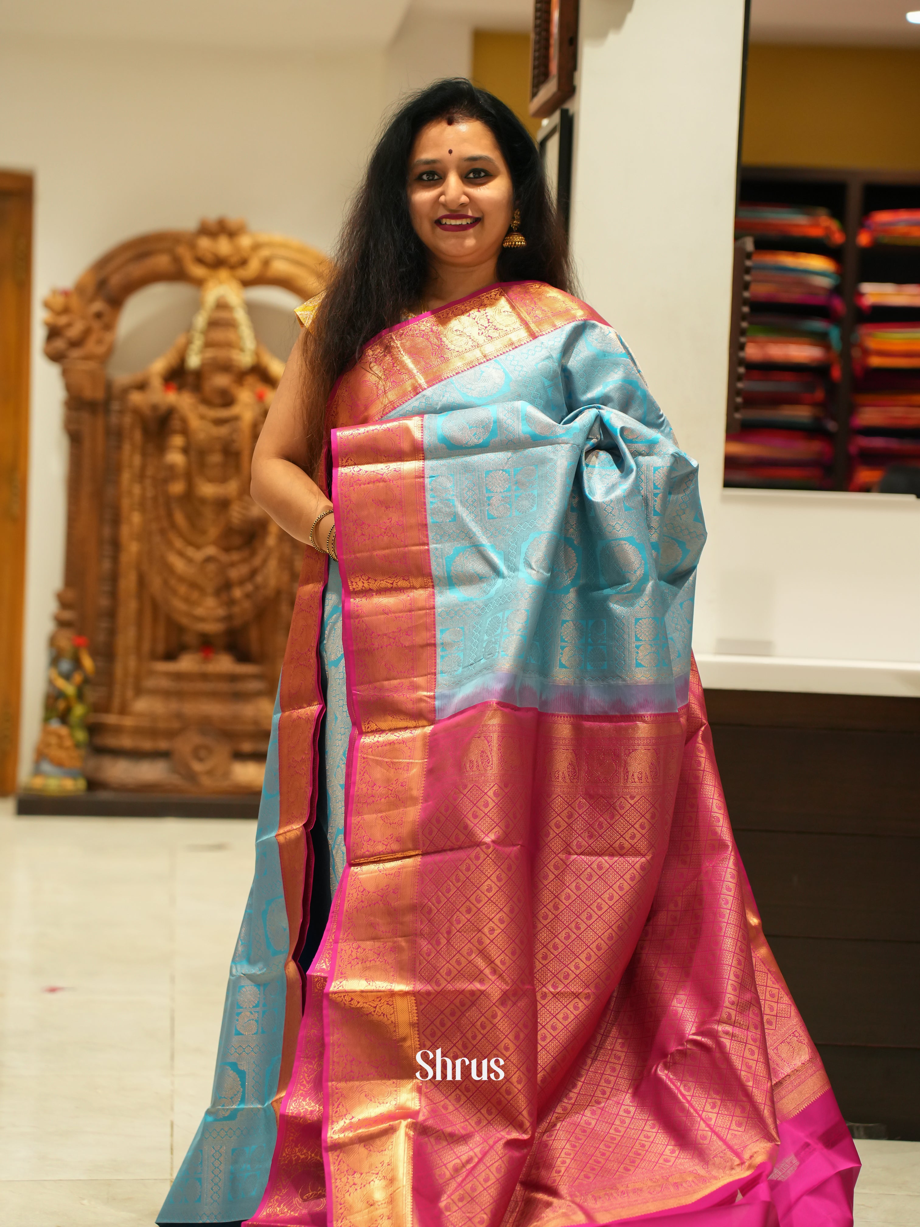 Blue and pink - Korvai Kanchipuram Silk Saree