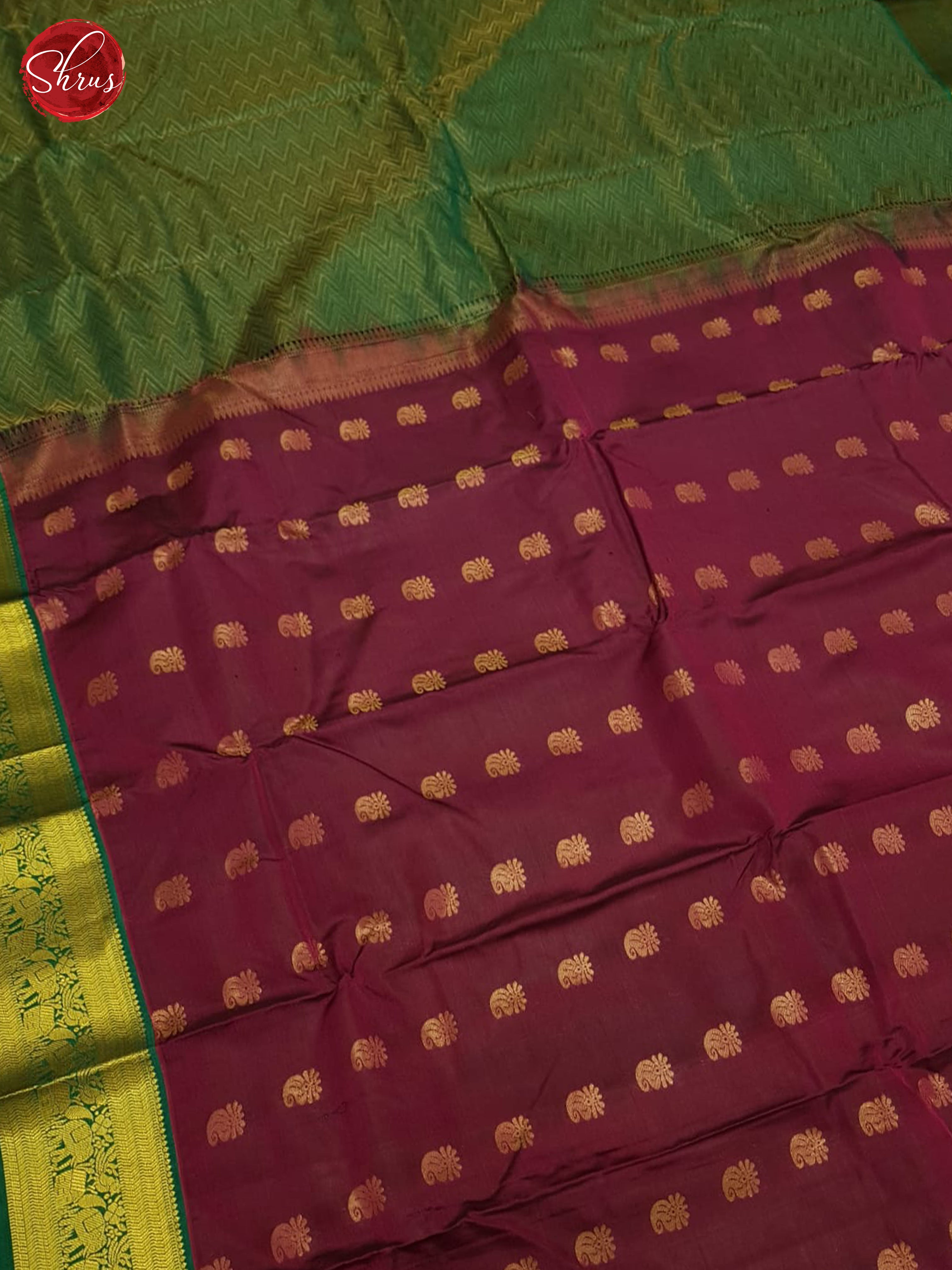 Red & Green - Kanchipuram half Pure Silk Saree - Shop on ShrusEternity.com