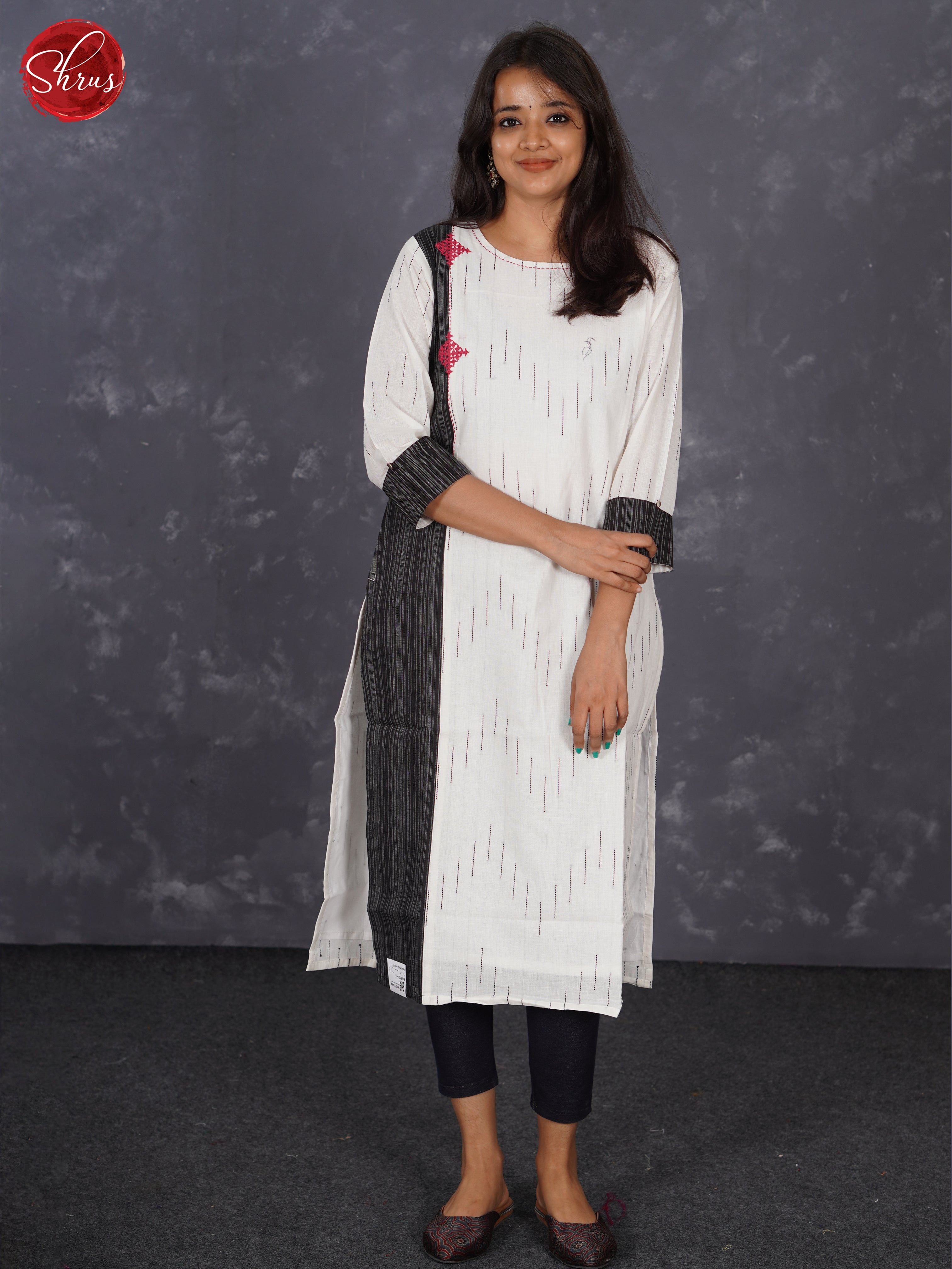 White & Black - Readymade kurti top with ikkat patch work - Shop on ShrusEternity.com