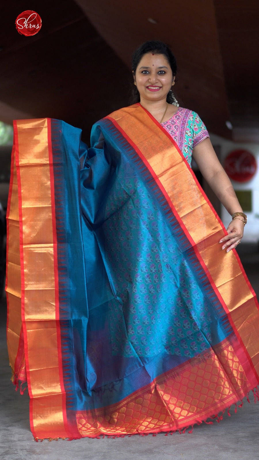 Blue & Red - Silk Cotton Dupatta - Shop on ShrusEternity.com
