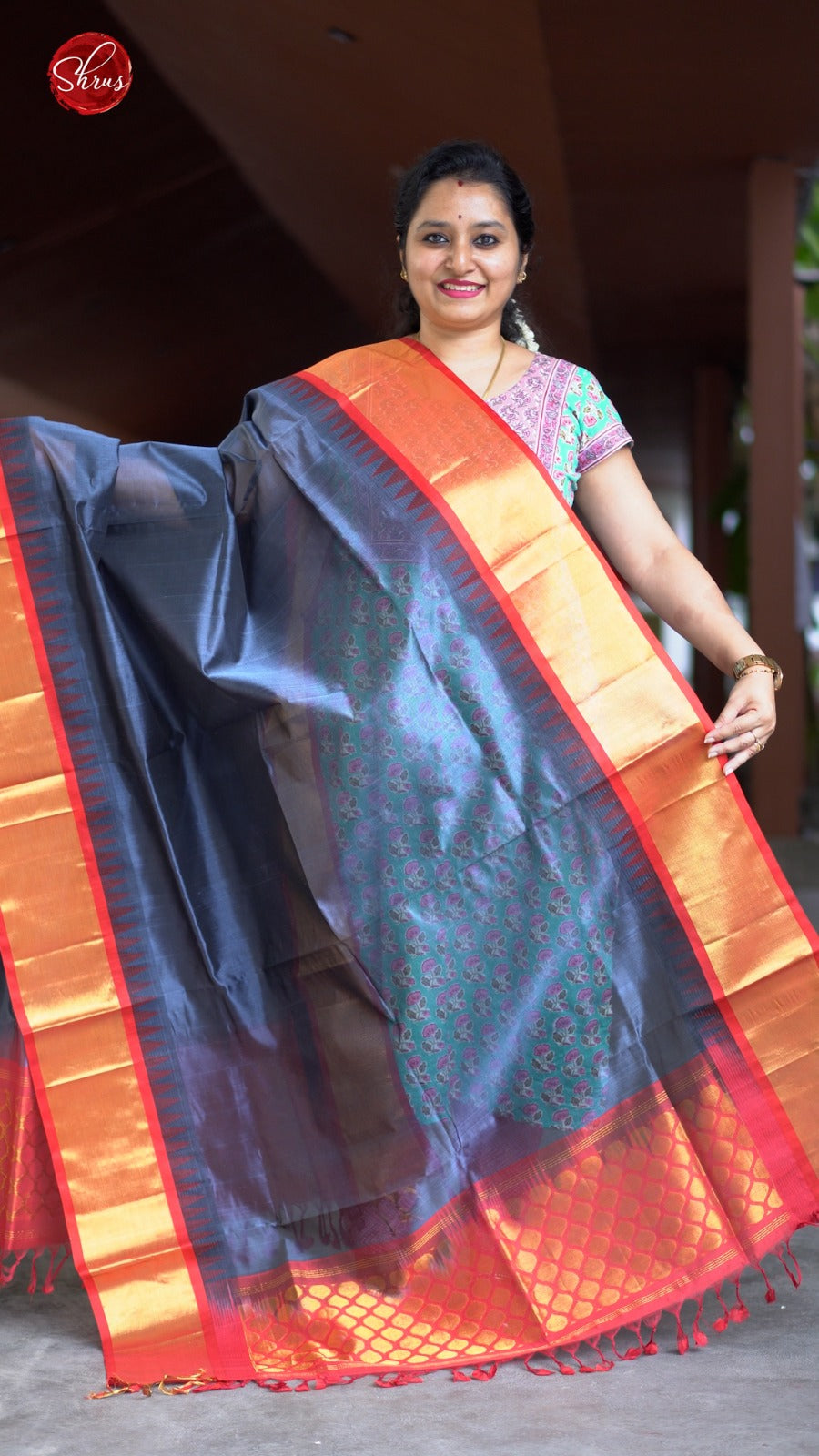 Blue & Red - Silk Cotton Dupatta - Shop on ShrusEternity.com