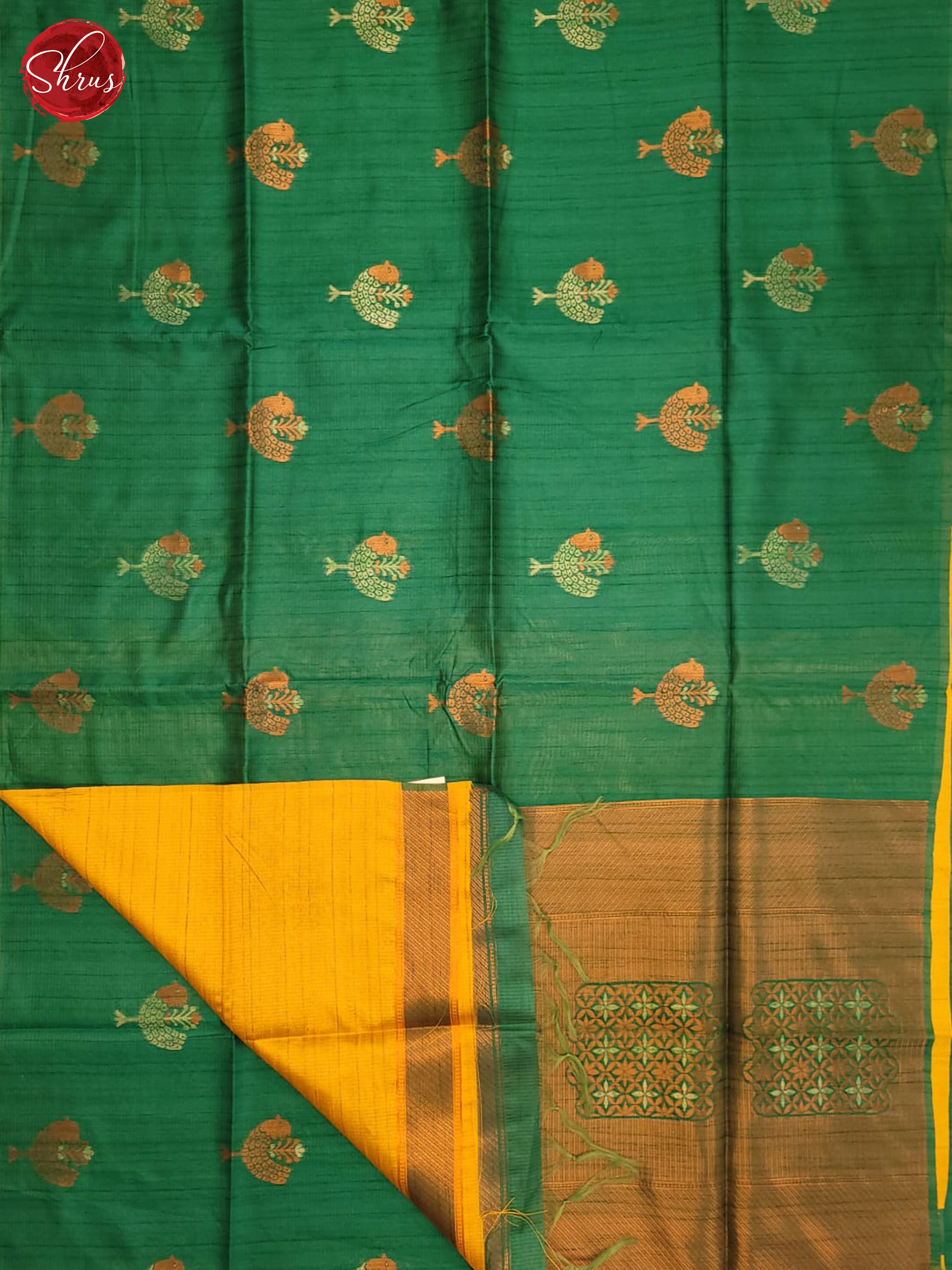 Peacock Green & Yellow - Semi tussar Saree - Shop on ShrusEternity.com