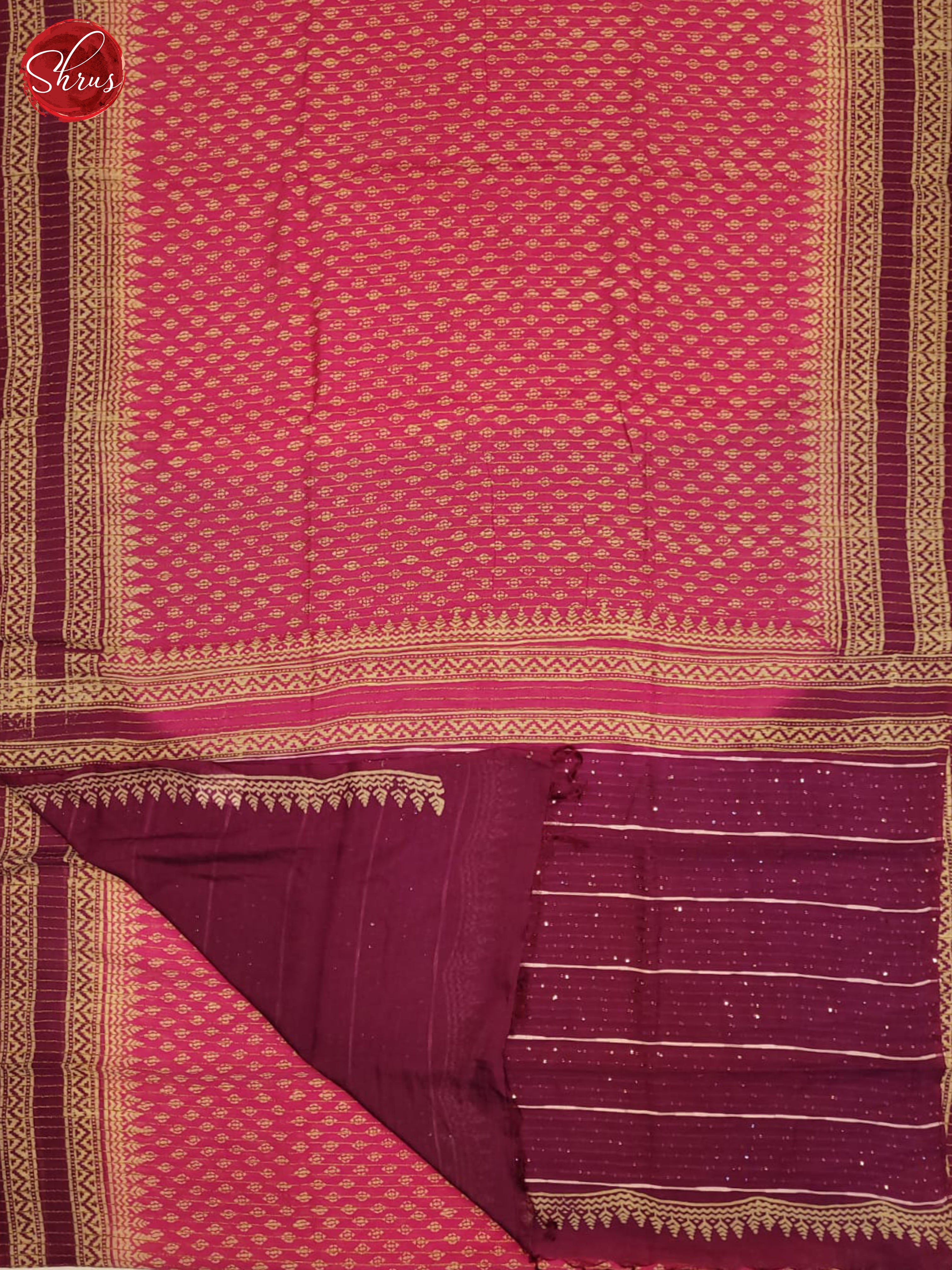 Pink & Purple  - Semi gicha Saree - Shop on ShrusEternity.com