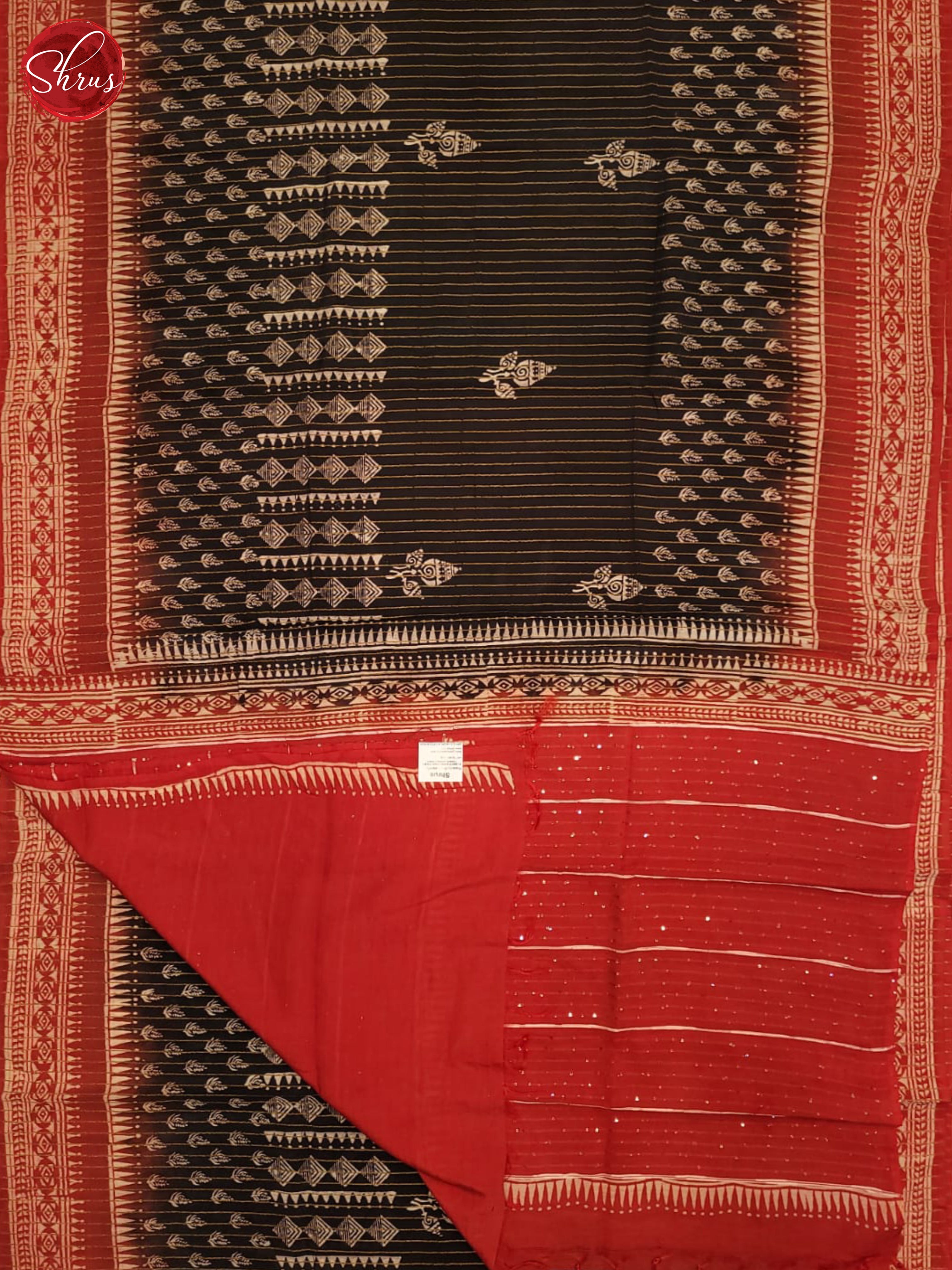 Black & Red- Semi gicha Saree - Shop on ShrusEternity.com