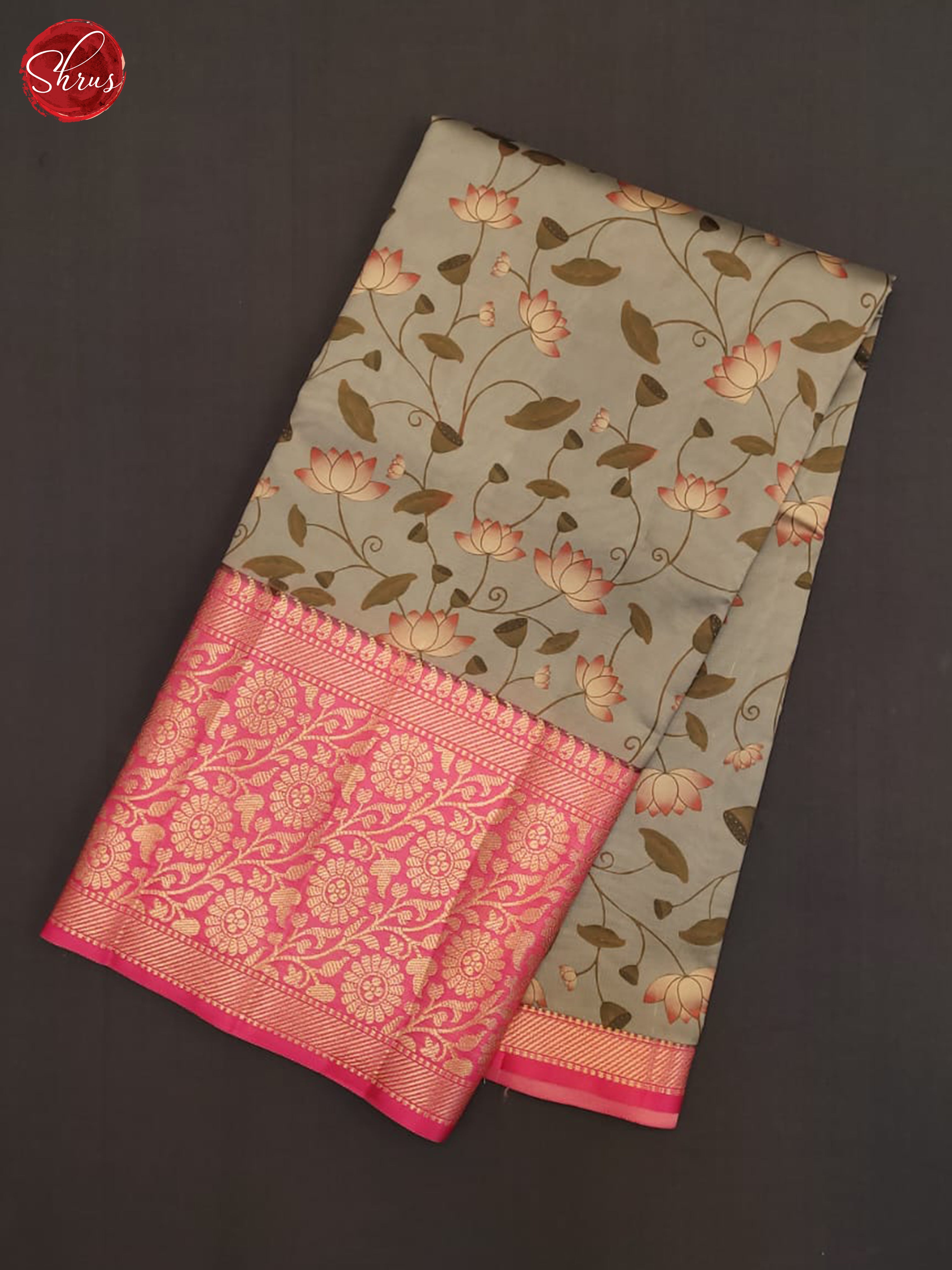 Grey & Pink - Semi dupion Saree - Shop on ShrusEternity.com