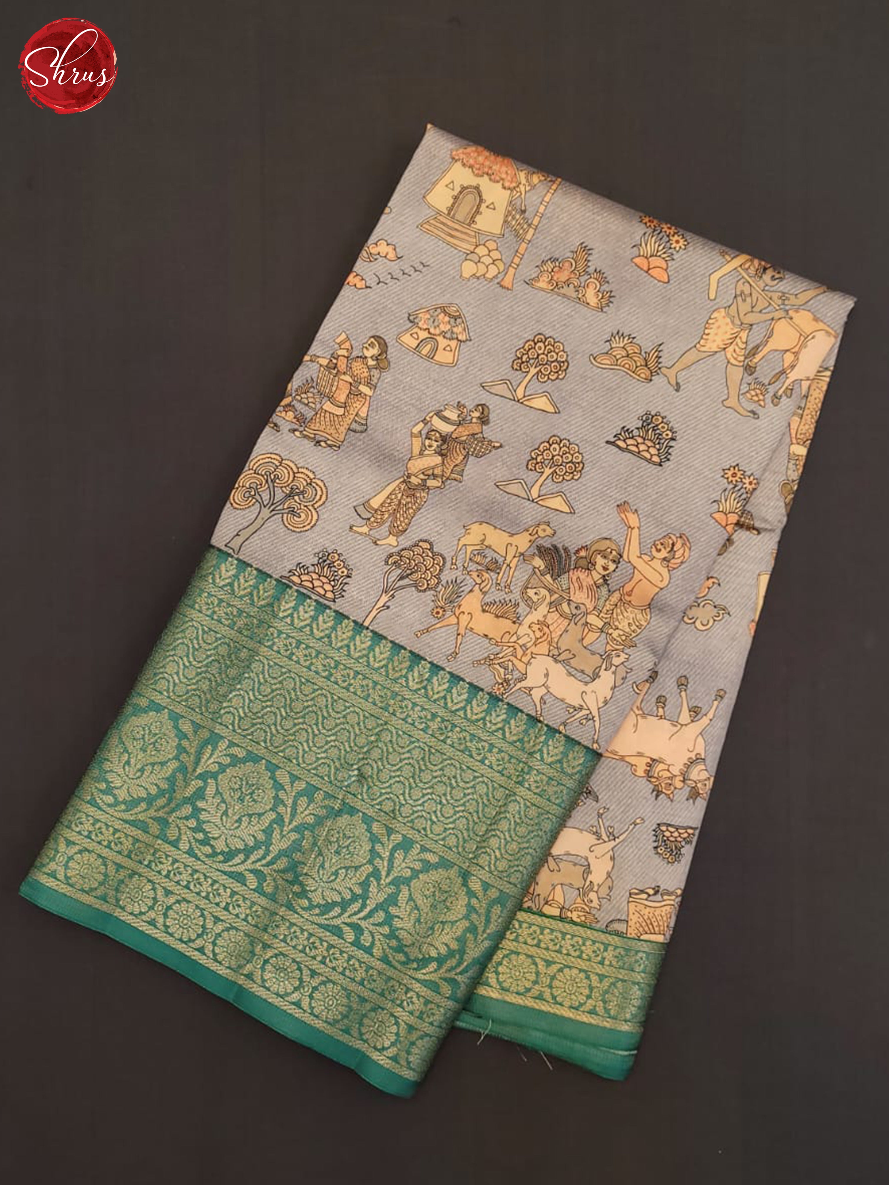 Grey & Green - Semi dupion Saree - Shop on ShrusEternity.com