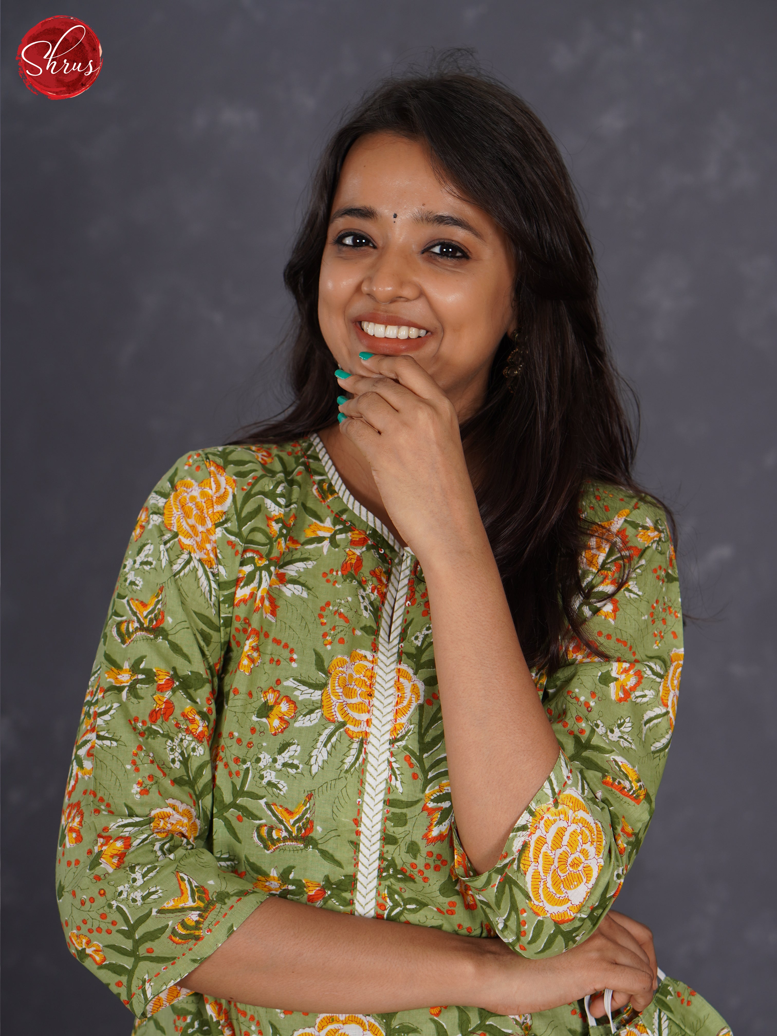 Green - Readymade kurti with floral print - Shop on ShrusEternity.com