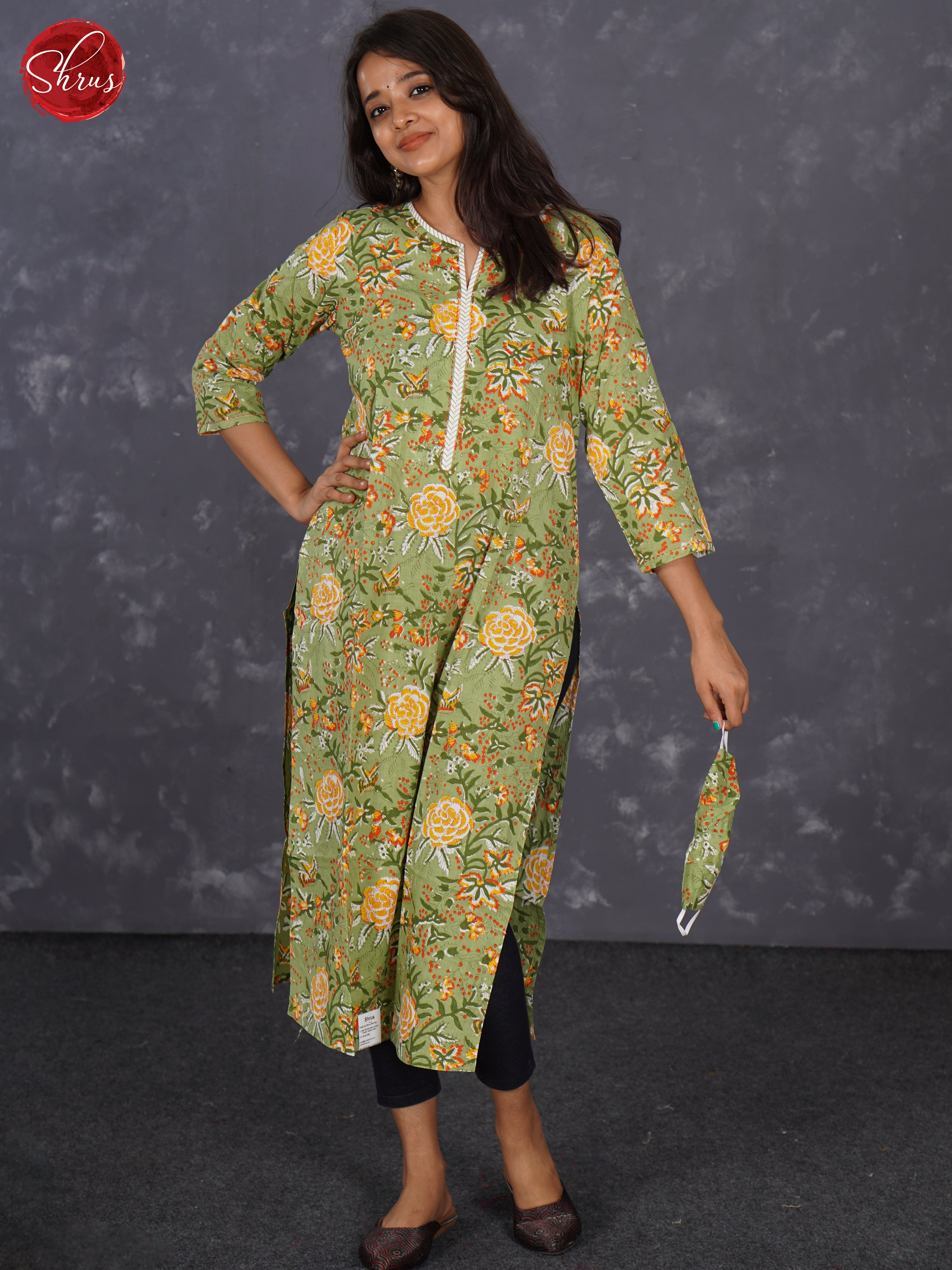 Green - Readymade kurti with floral print - Shop on ShrusEternity.com