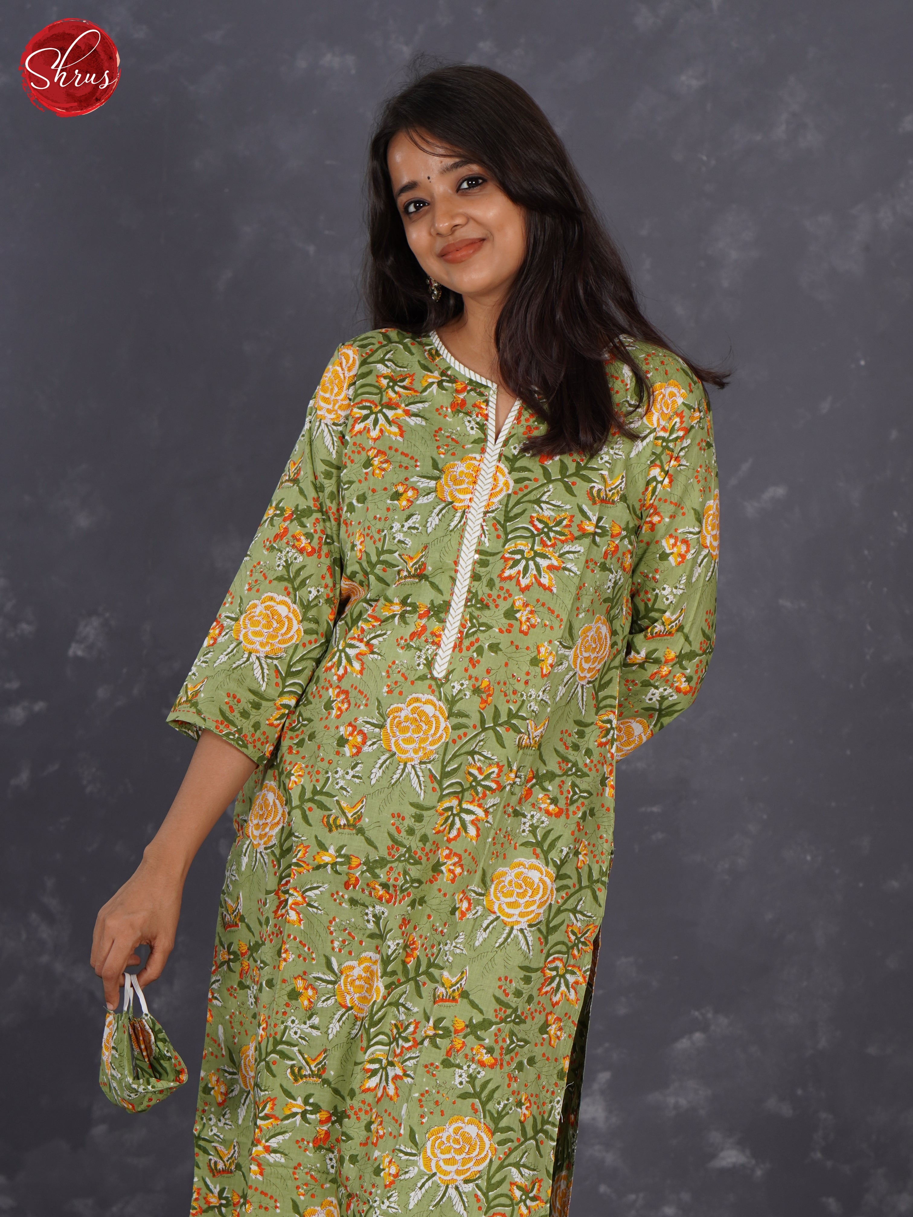 Green - Readymade kurti with floral print - Shop on ShrusEternity.com