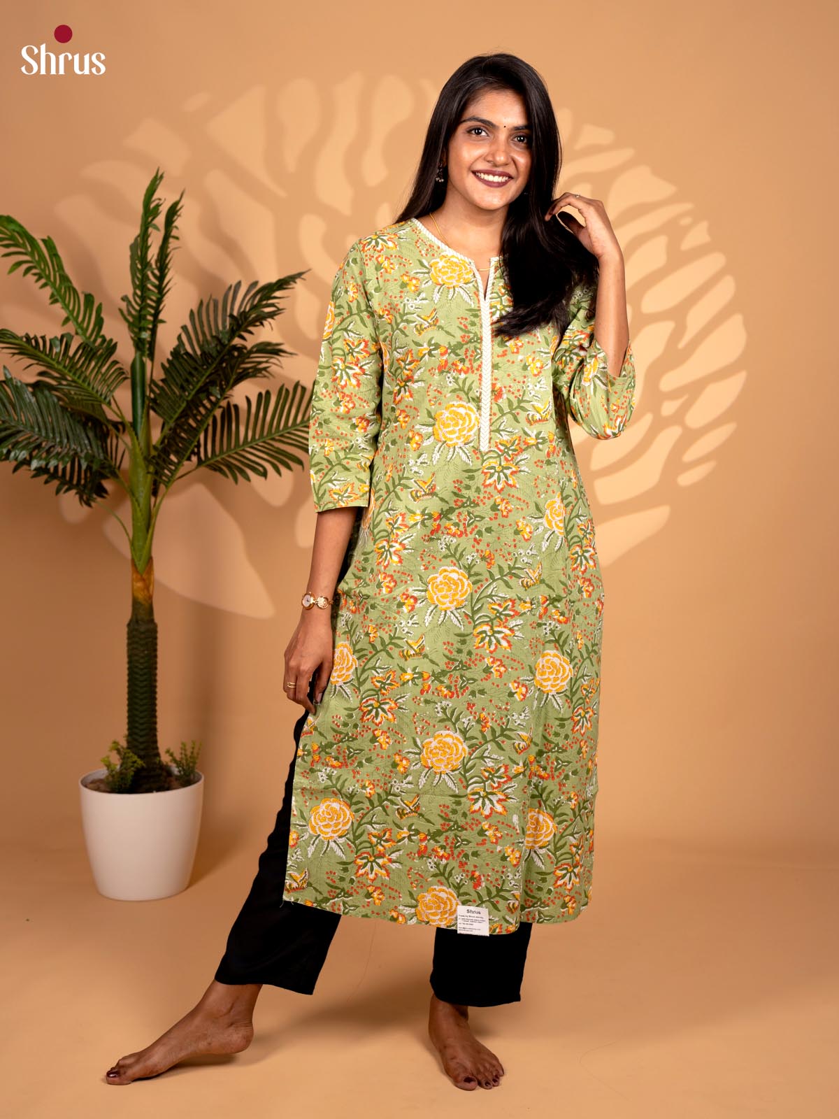 Green - Readymade kurti with floral print