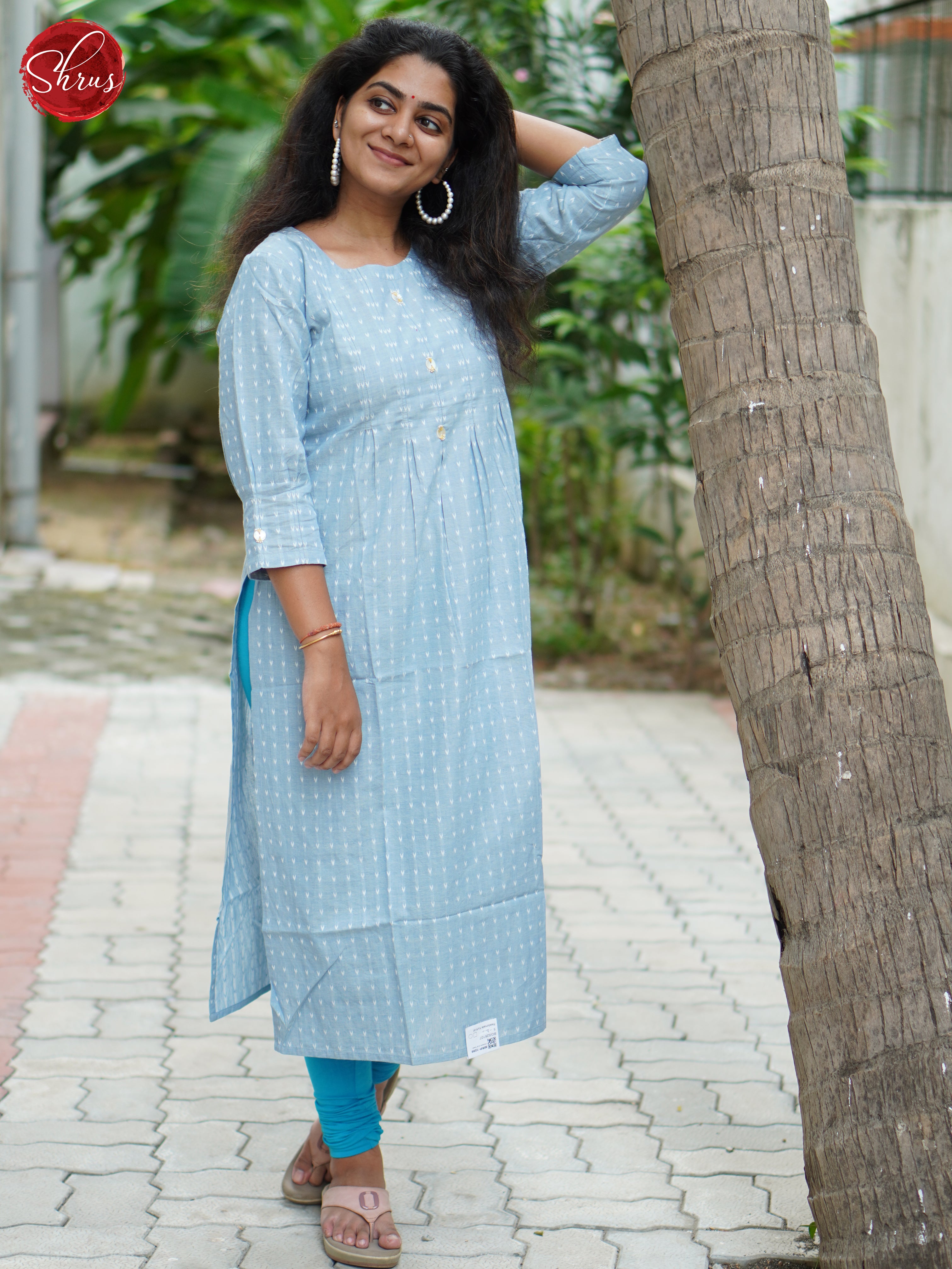 Blue - Readymade kurti top with thread woven pattern - Shop on ShrusEternity.com