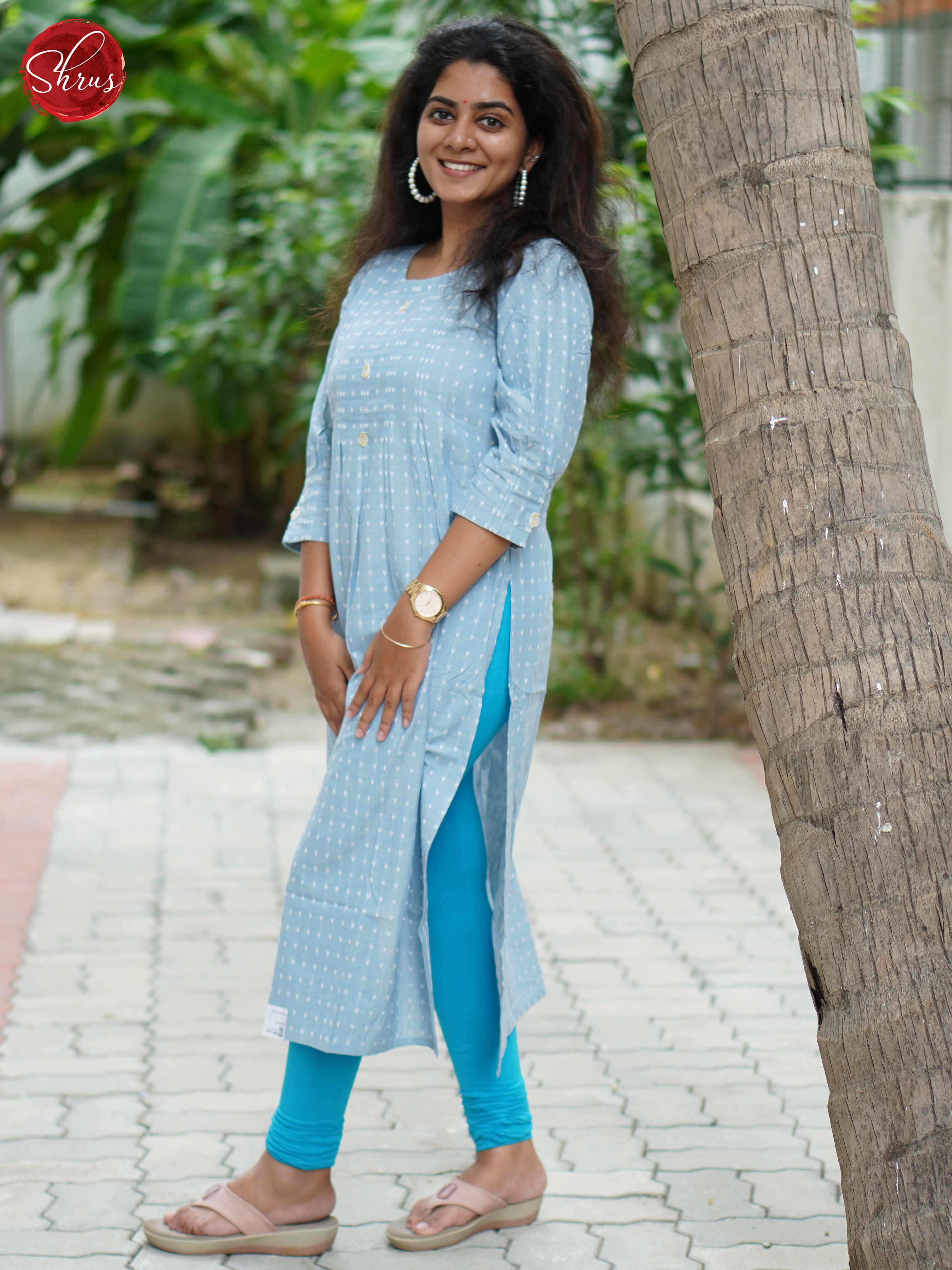 Blue - Readymade kurti top with thread woven pattern - Shop on ShrusEternity.com