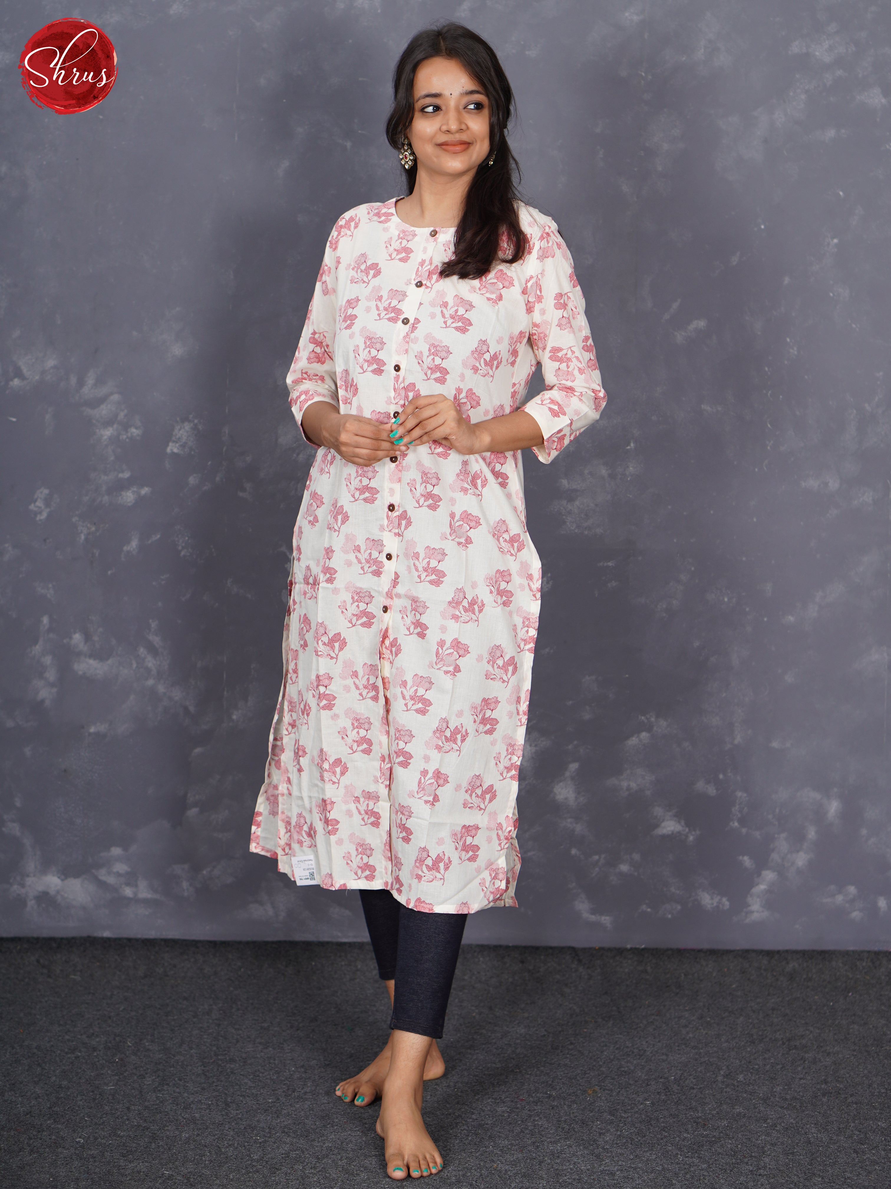 White & Pink  - Readymade kurti top with floral print - Shop on ShrusEternity.com