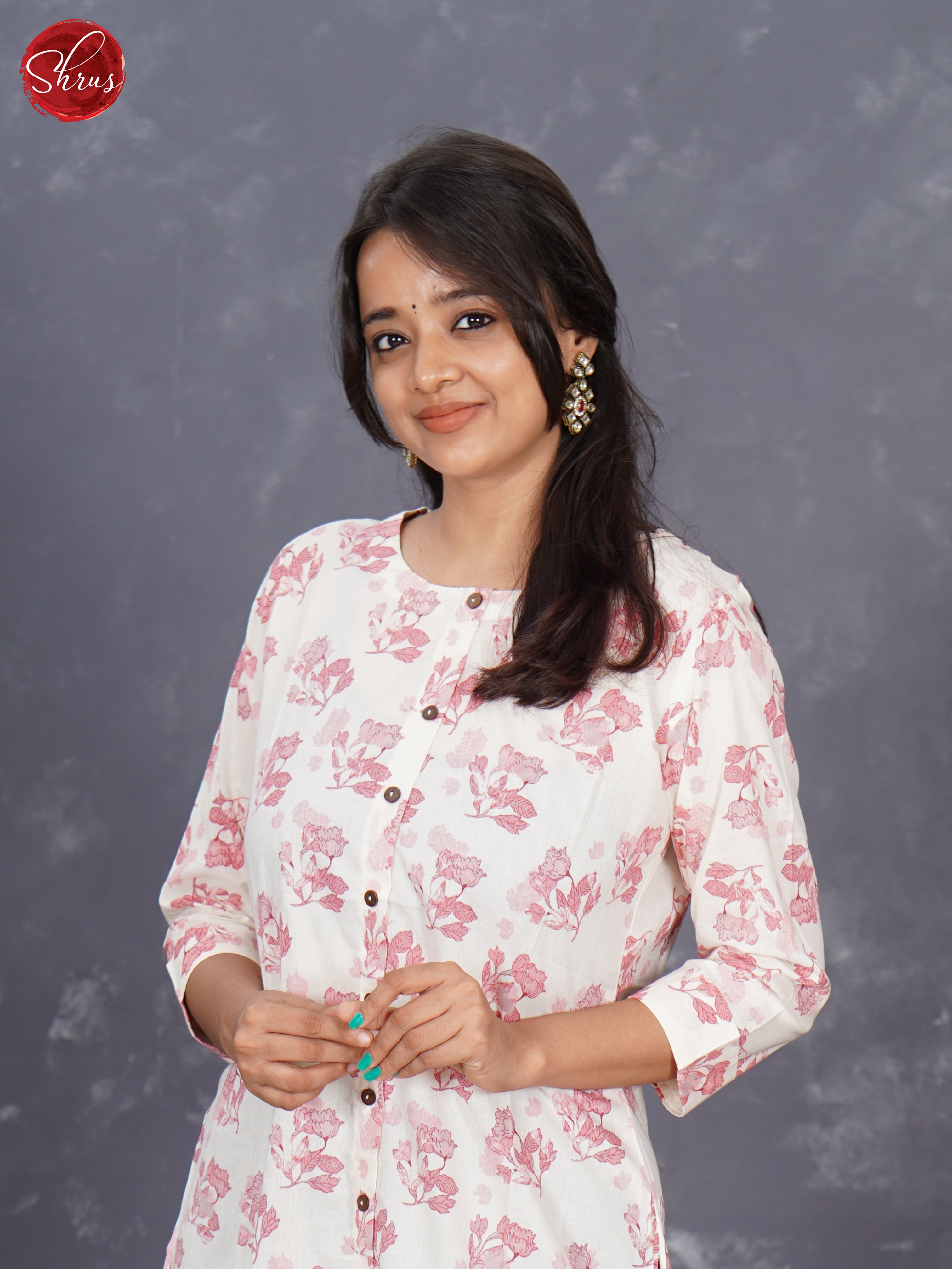 White & Pink  - Readymade kurti top with floral print - Shop on ShrusEternity.com