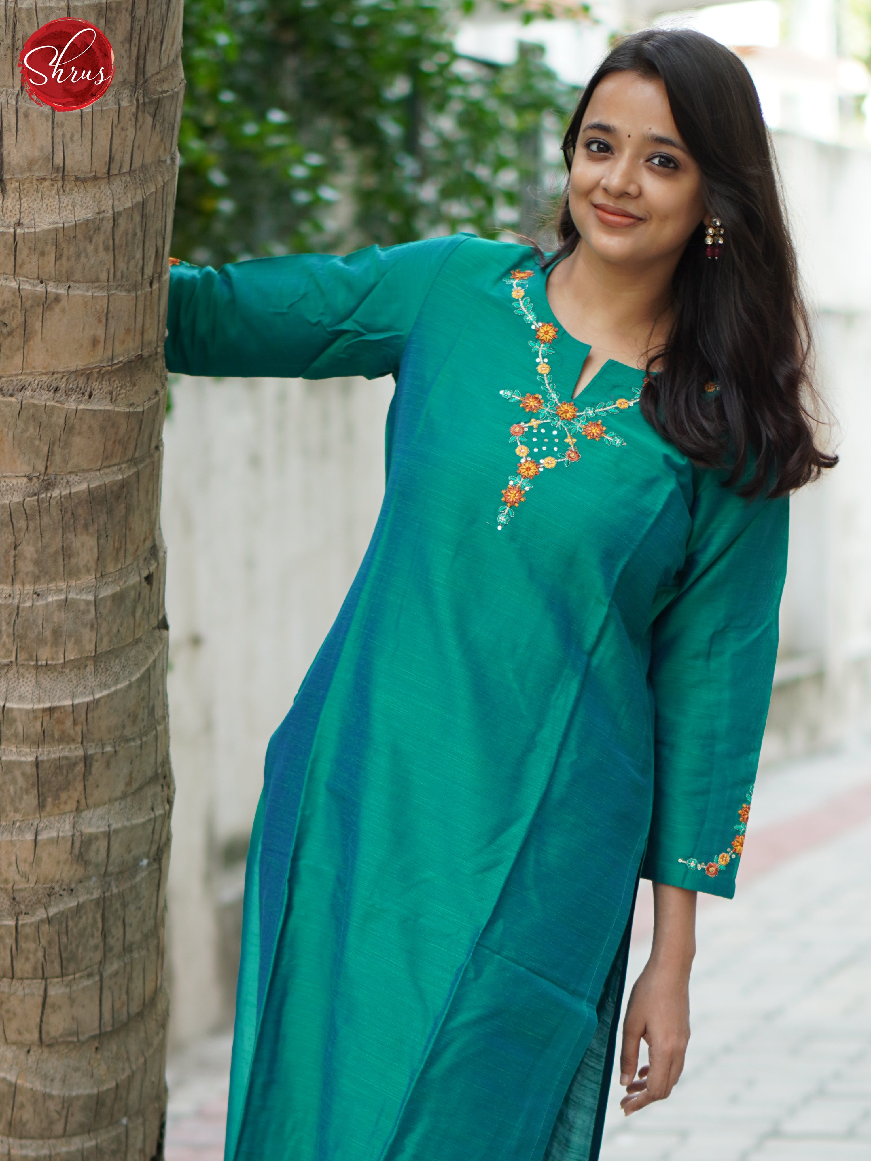 Green  - Embroidered Silk 2 Piece Readymade Salwar - Shop on ShrusEternity.com
