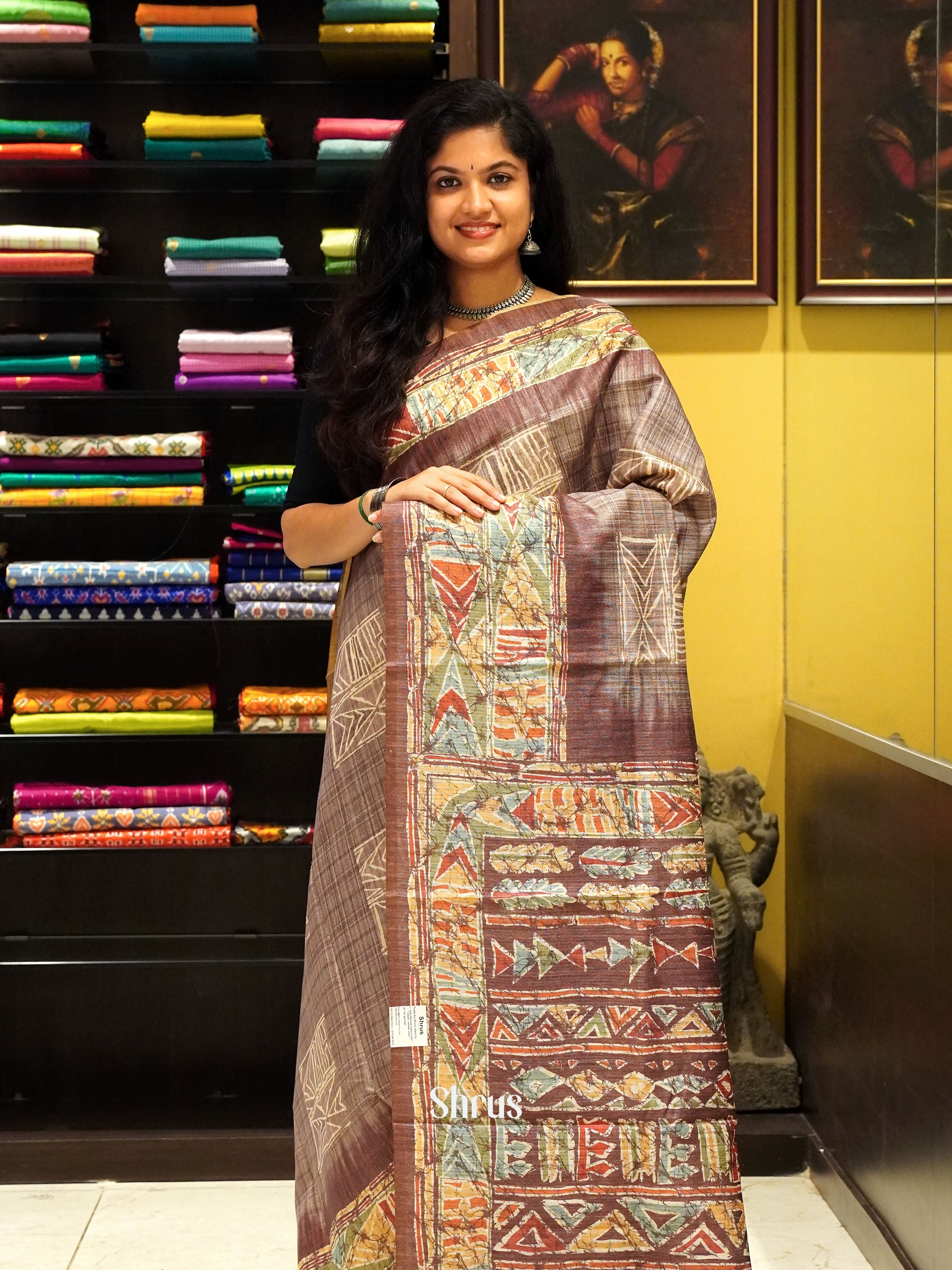 Brown - Semi Gicha Saree