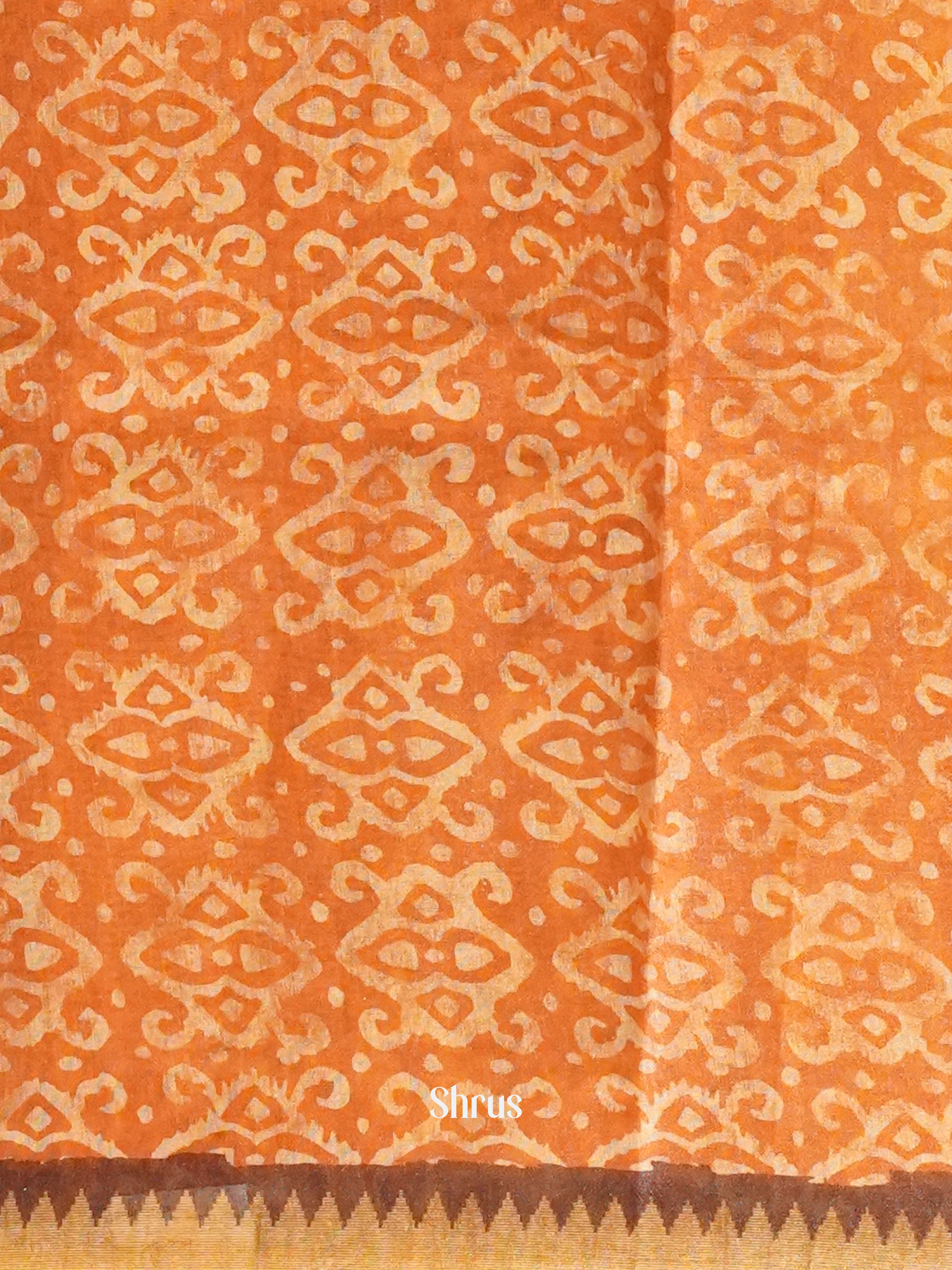 Orange & Brown - Semi gicha Saree