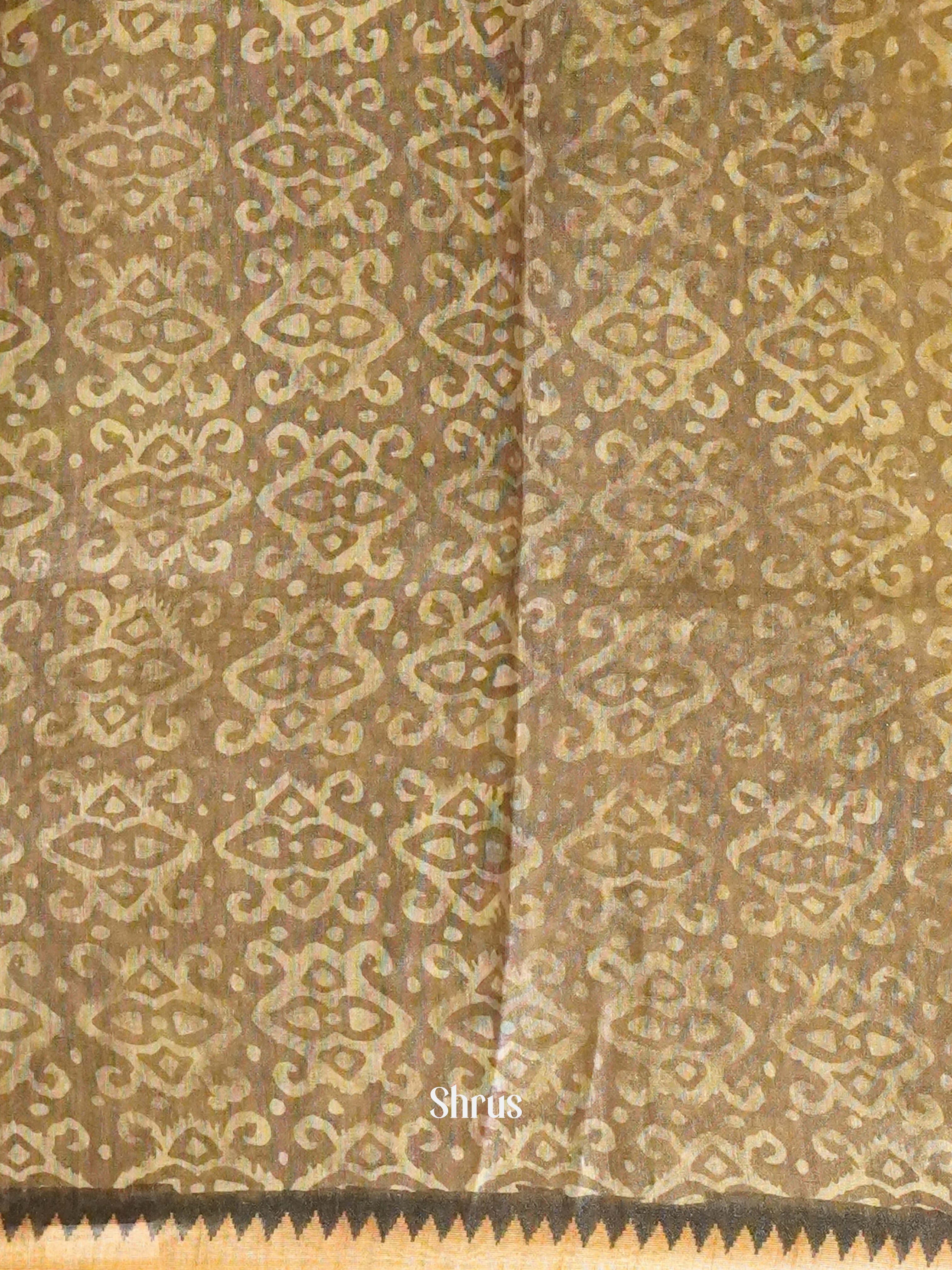 Light Brown & Black - Semi gicha Saree