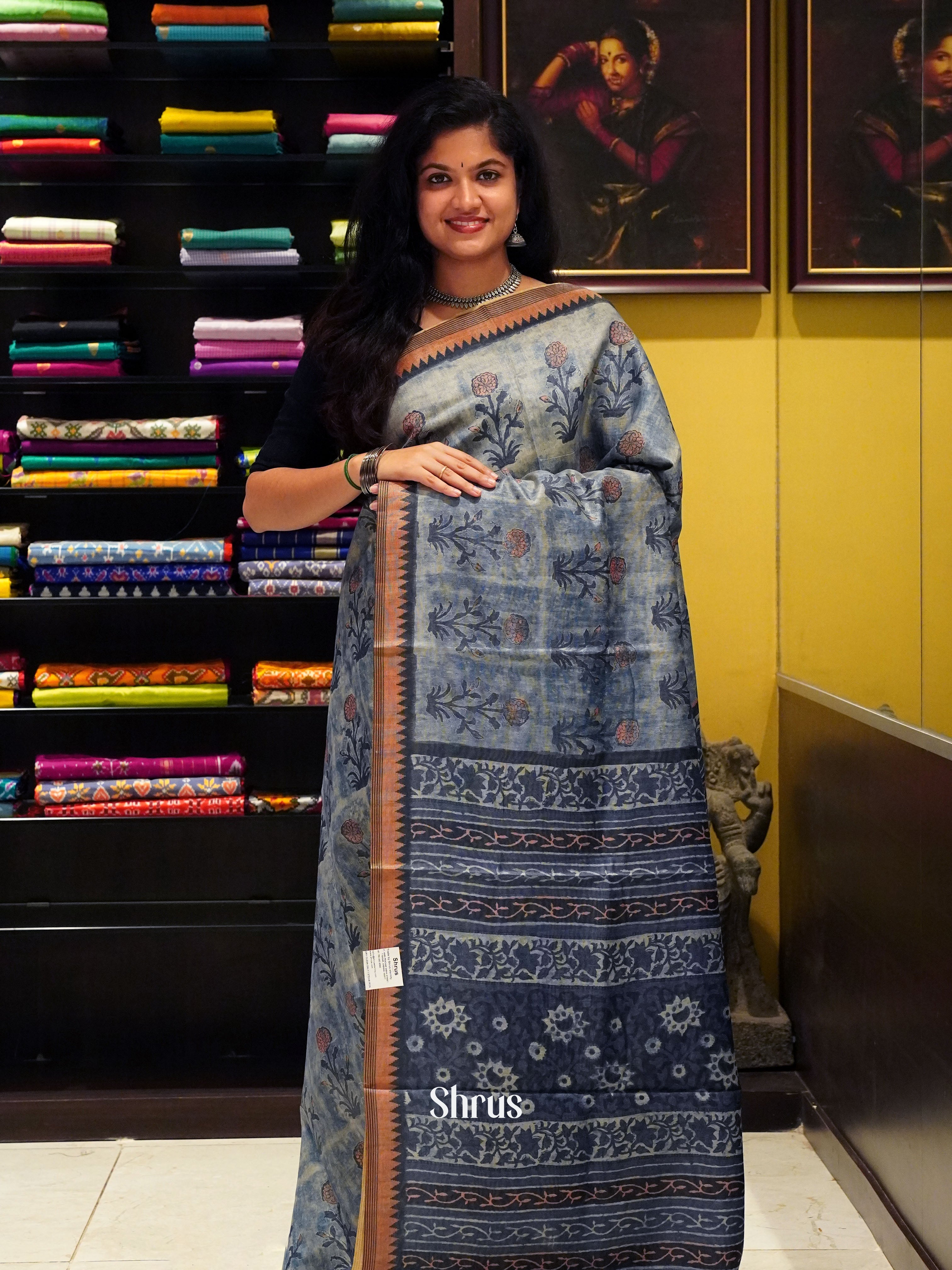 Blue& Black - Semi gicha Saree