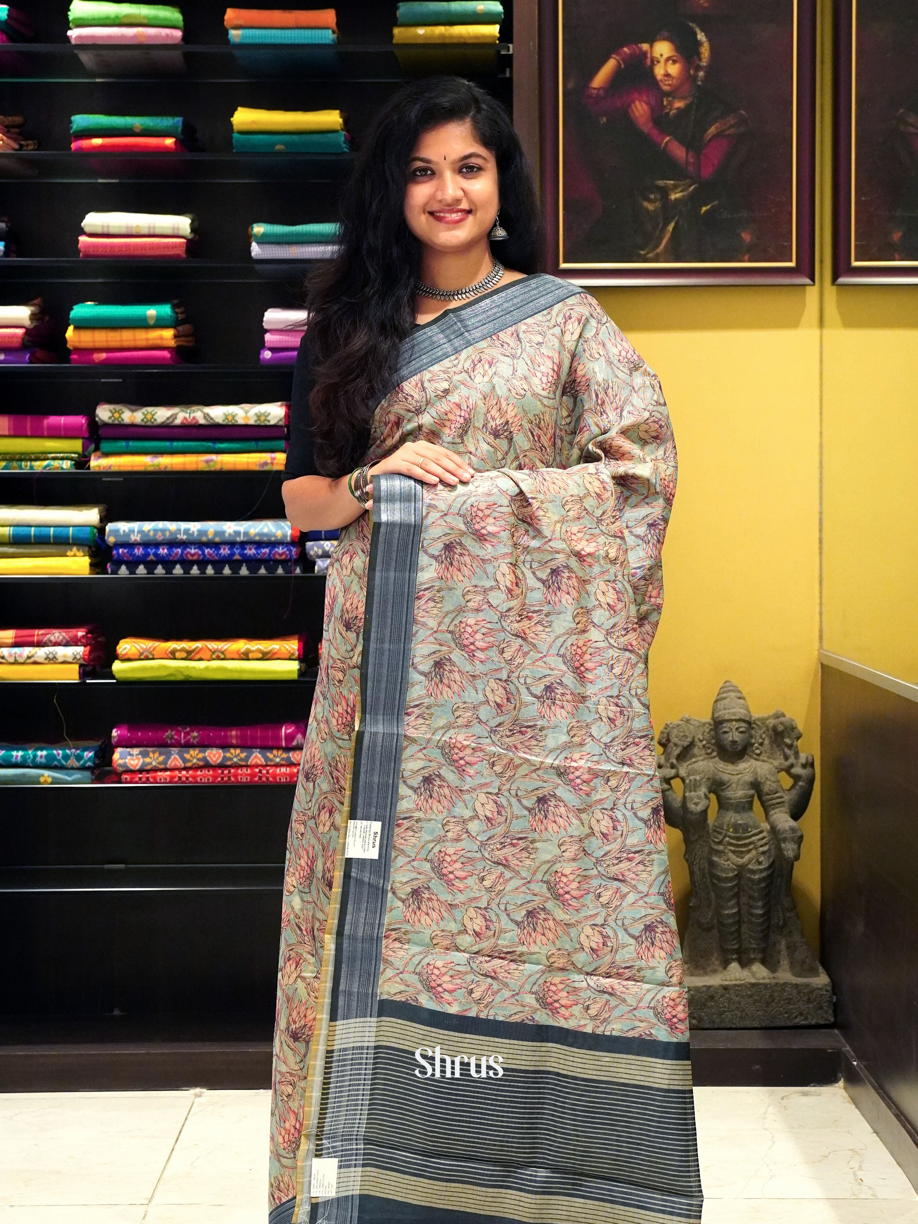 Light Blue & Blue - Semi gicha Saree