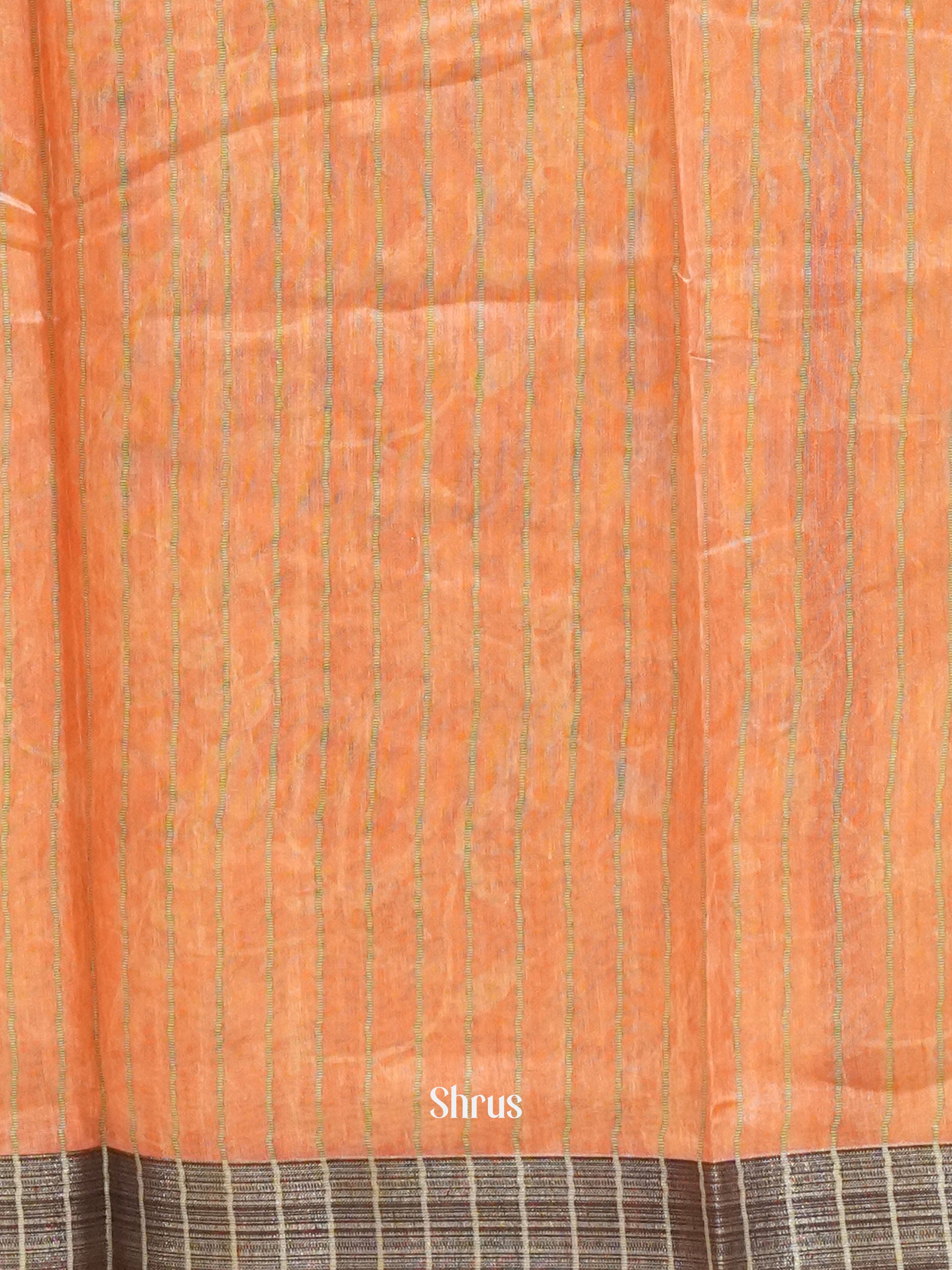 Peachish Pink & Brown- Semi gicha Saree