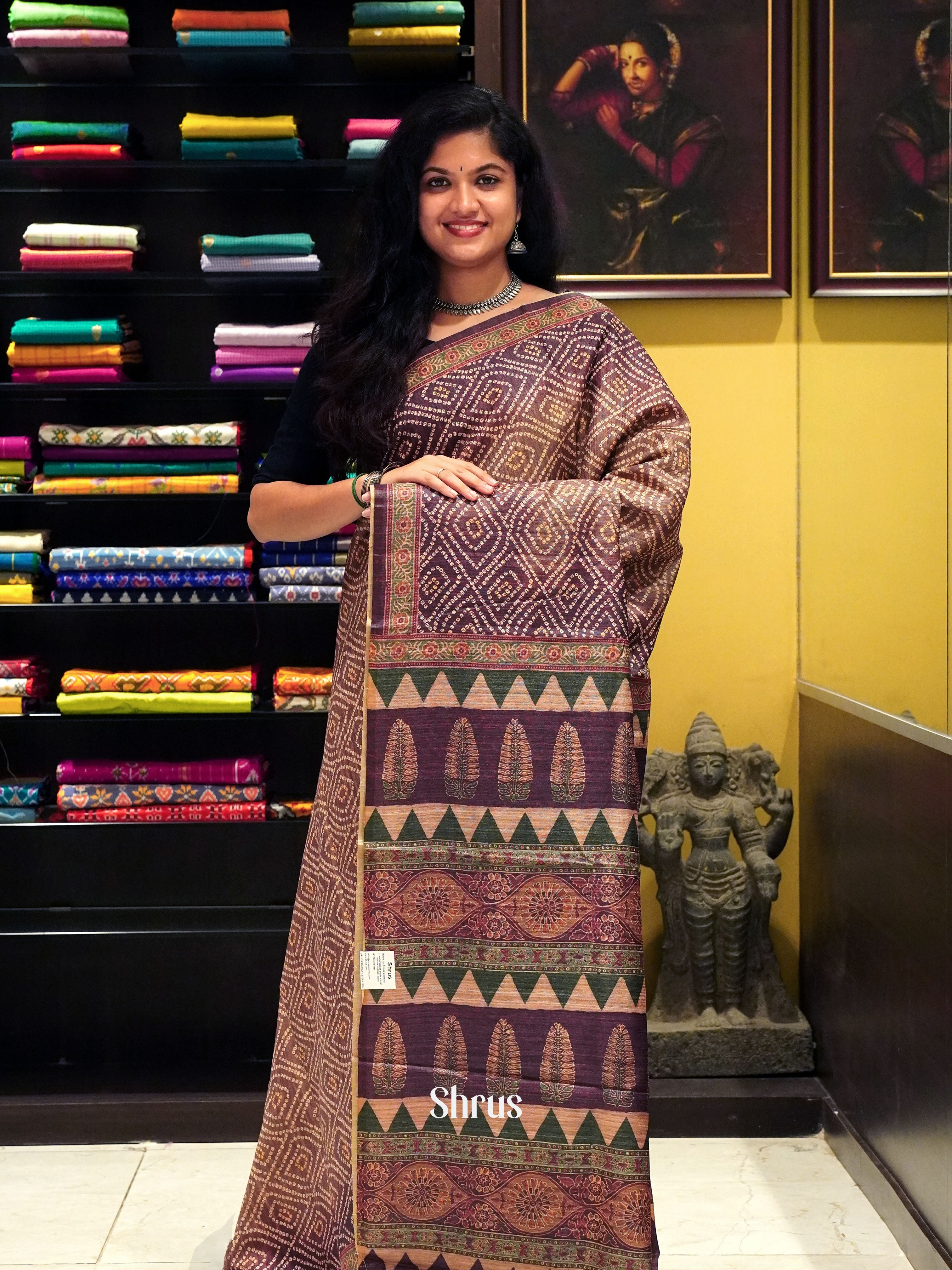 Brown - Semi gicha Saree