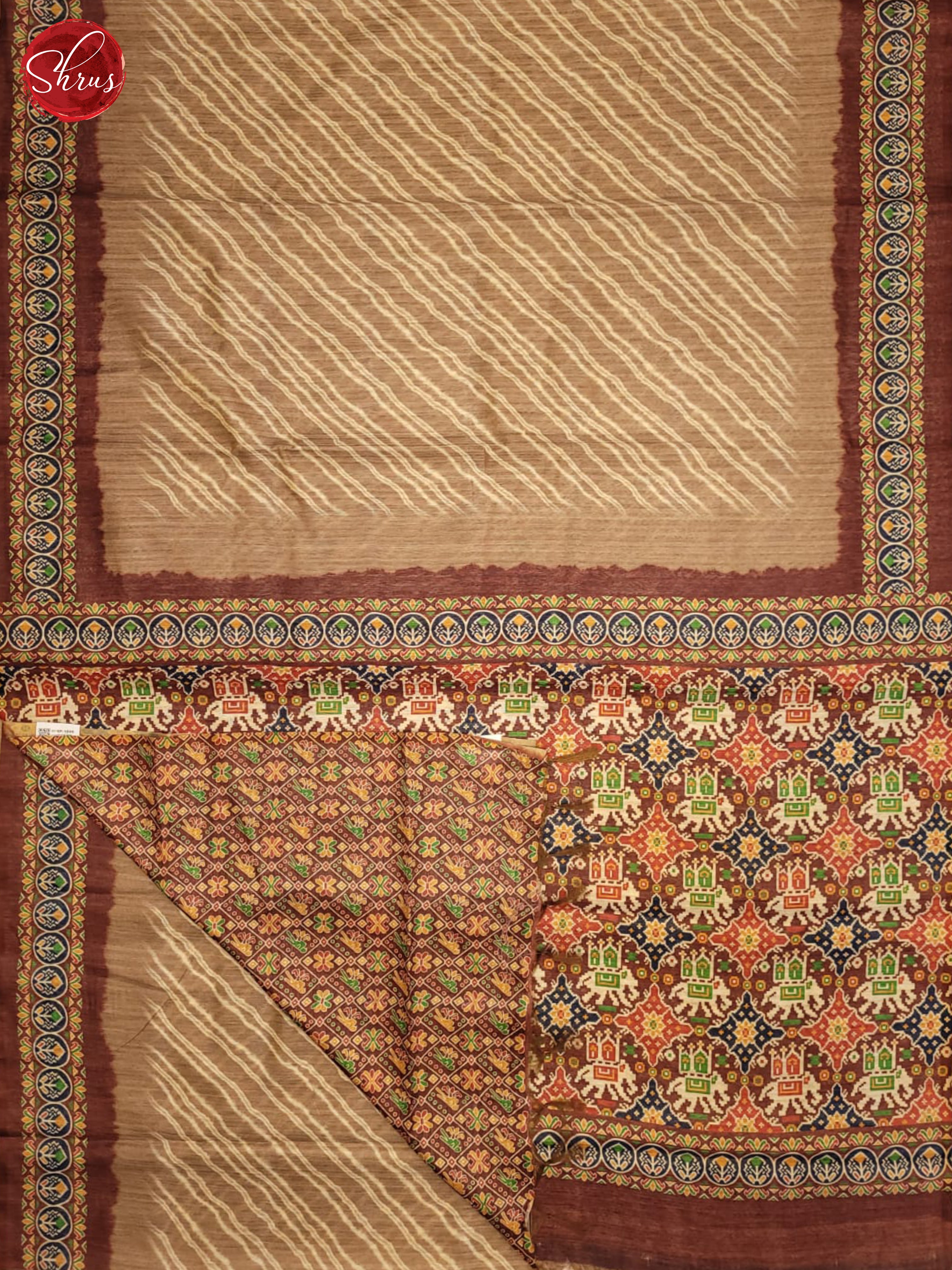 Light Brown  & Brown- Semi Gicha Saree - Shop on ShrusEternity.com