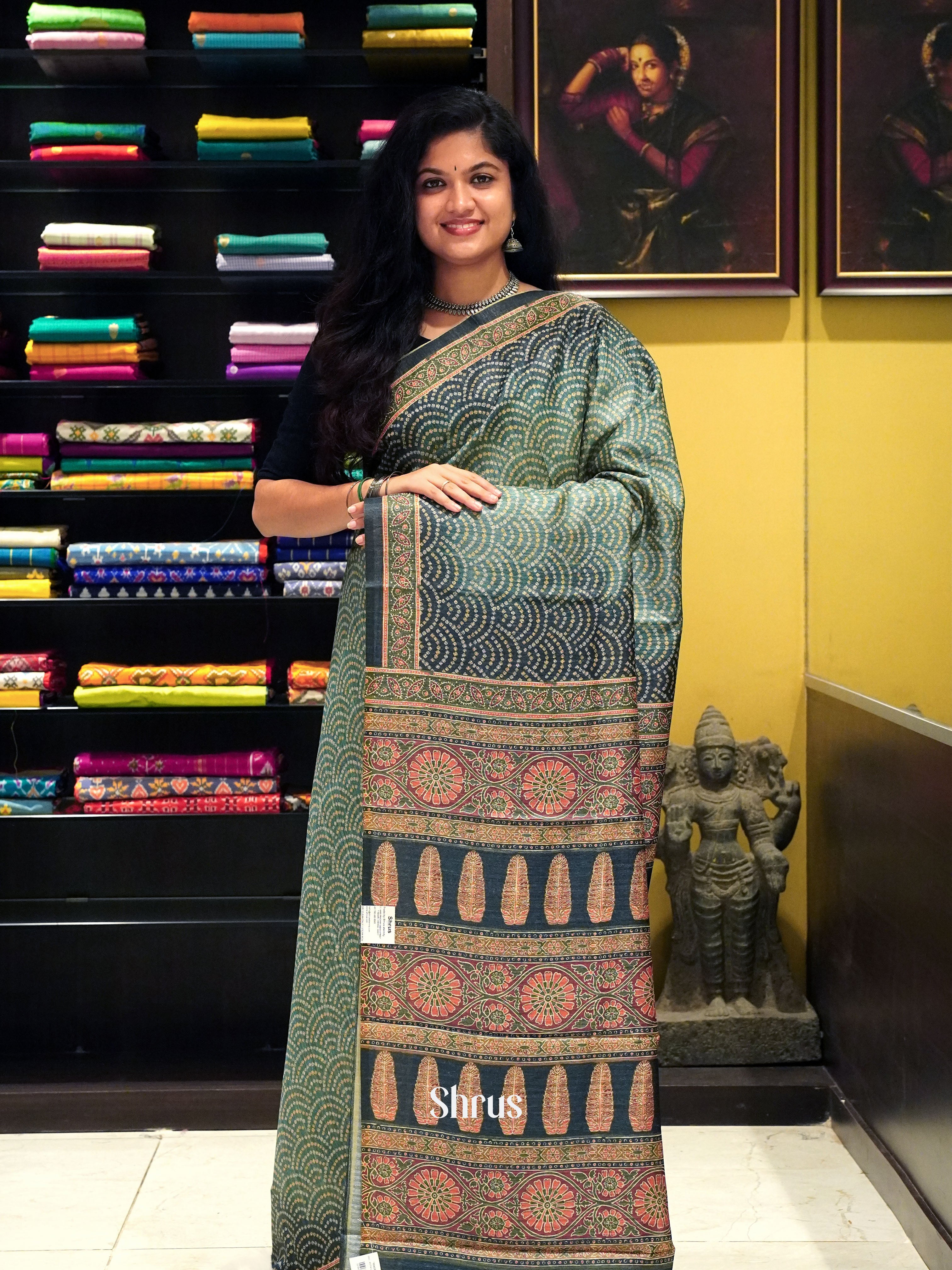 Bottle Green - Semi Gicha Saree