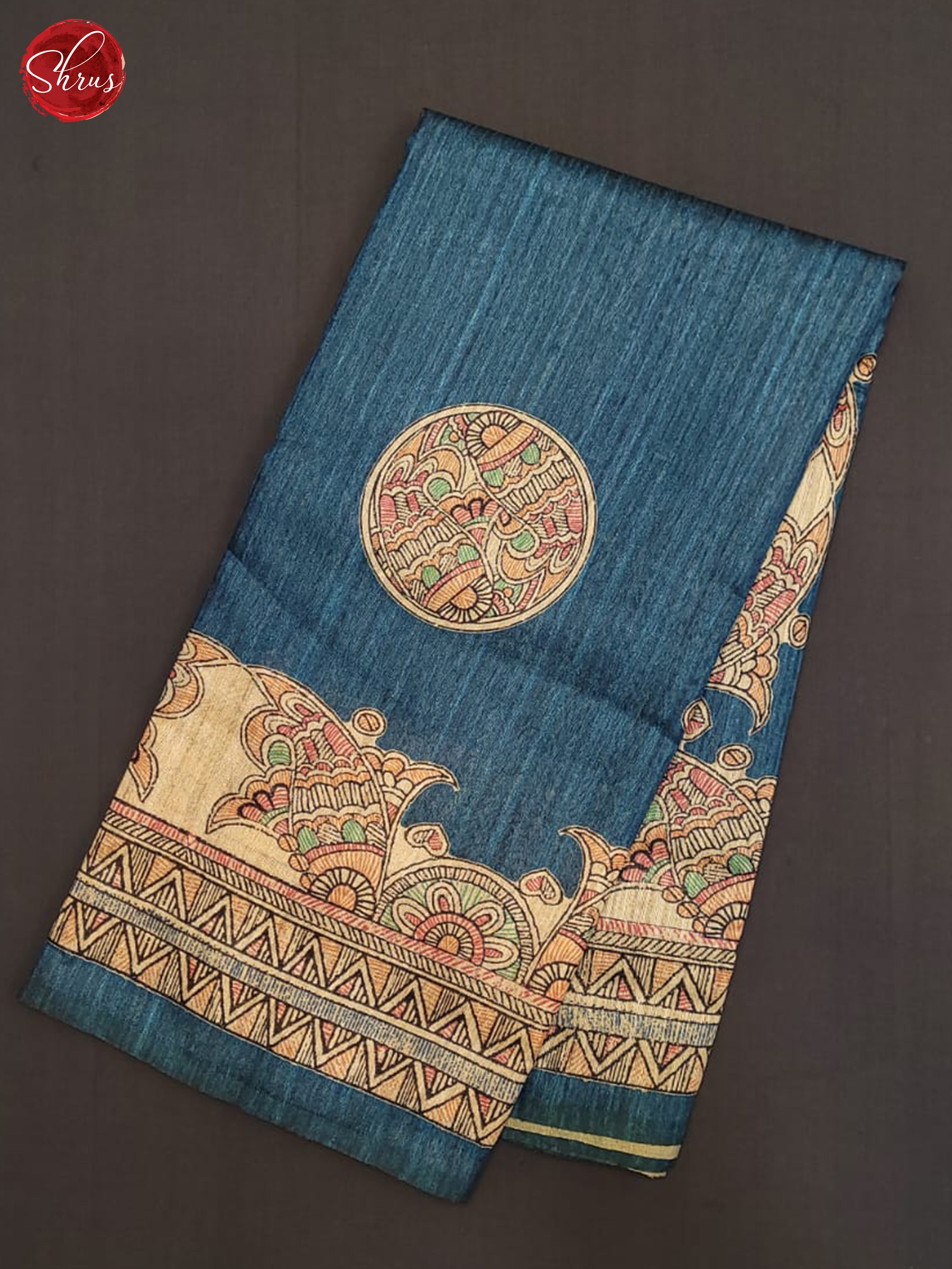 German Blue & Beige  - Semi Gicha Saree - Shop on ShrusEternity.com