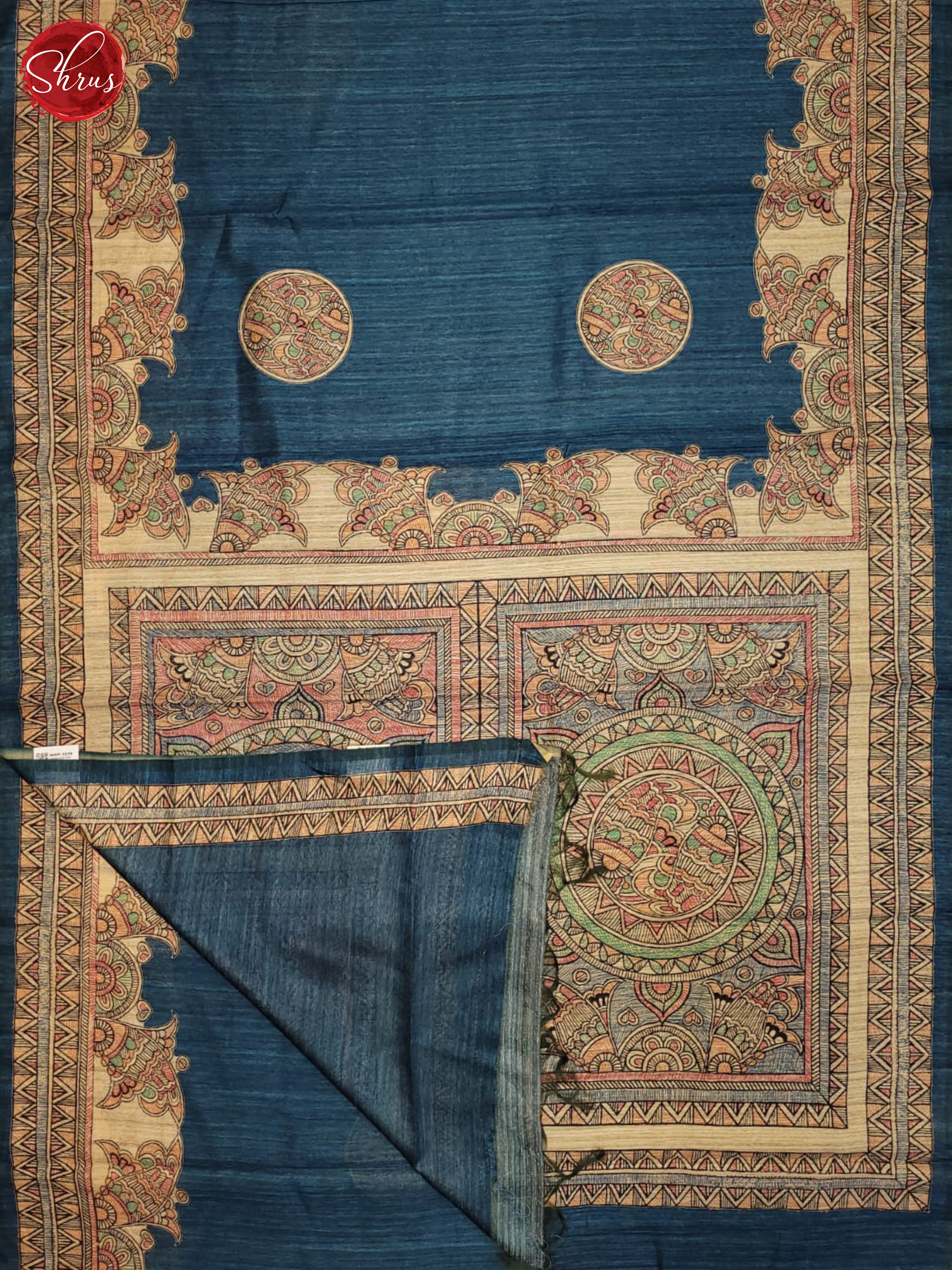 German Blue & Beige  - Semi Gicha Saree - Shop on ShrusEternity.com