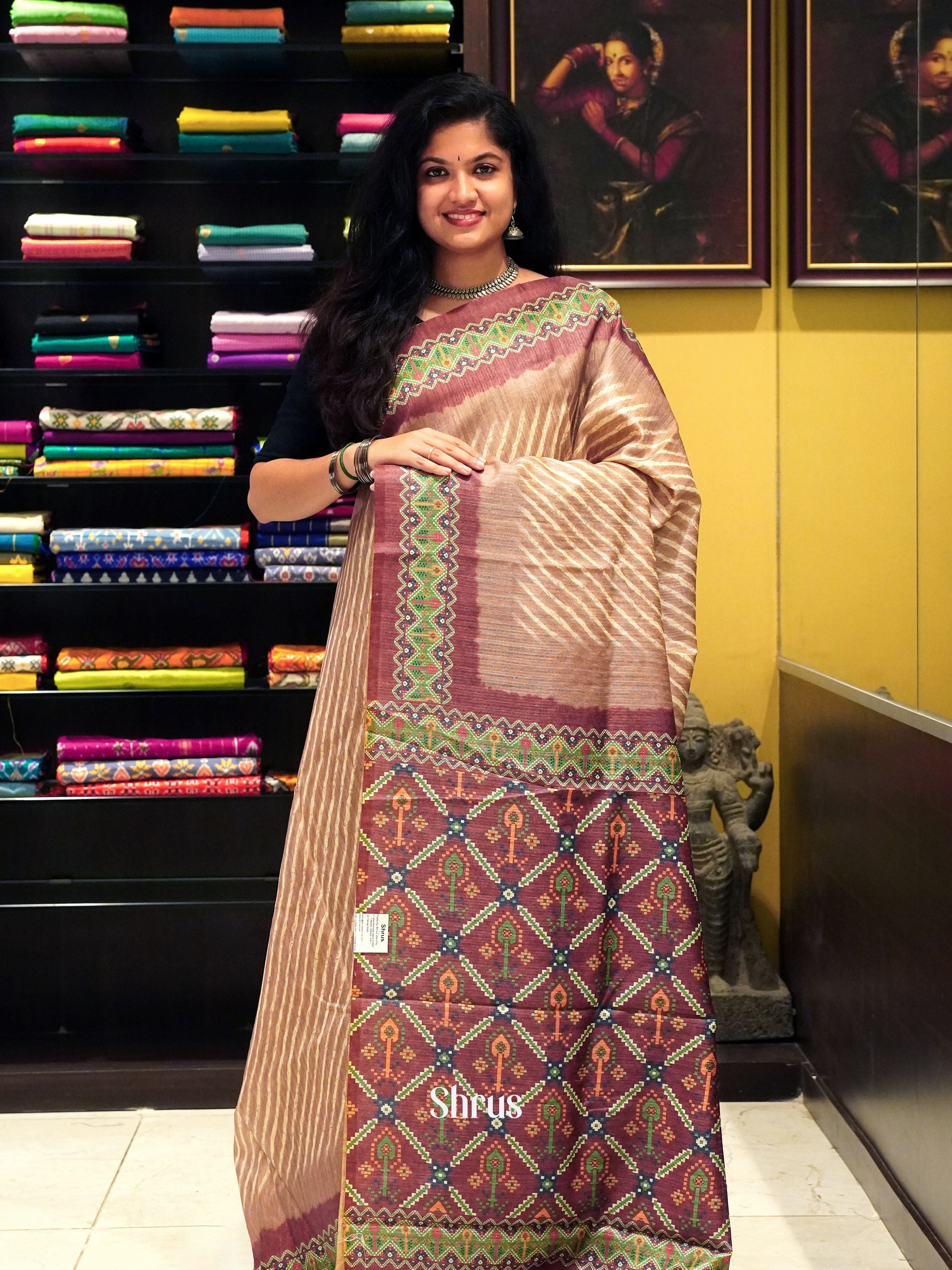 Light Brown & Brown- Semi gicha Saree