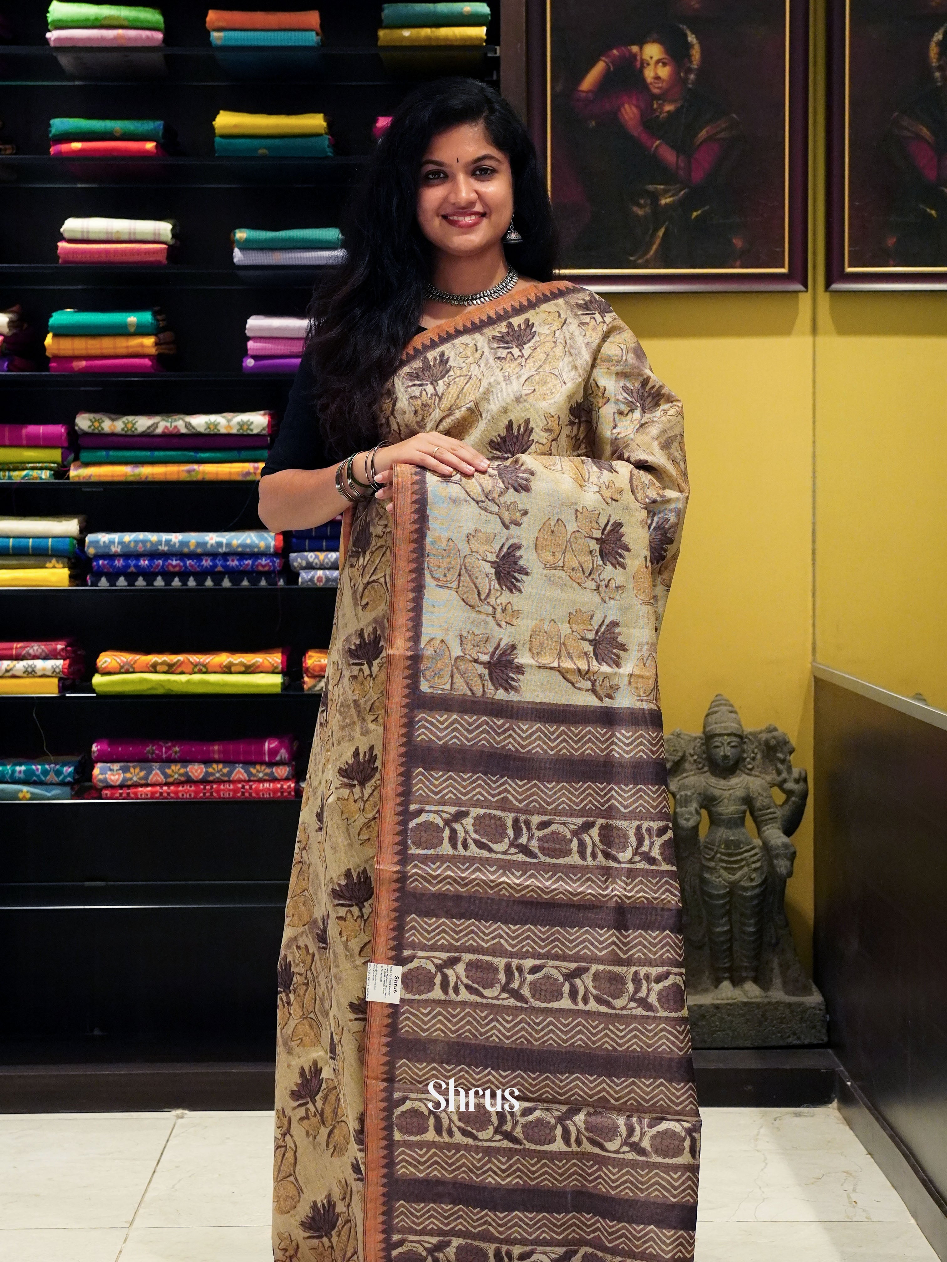 Light Brown & Brown - Semi gicha Saree