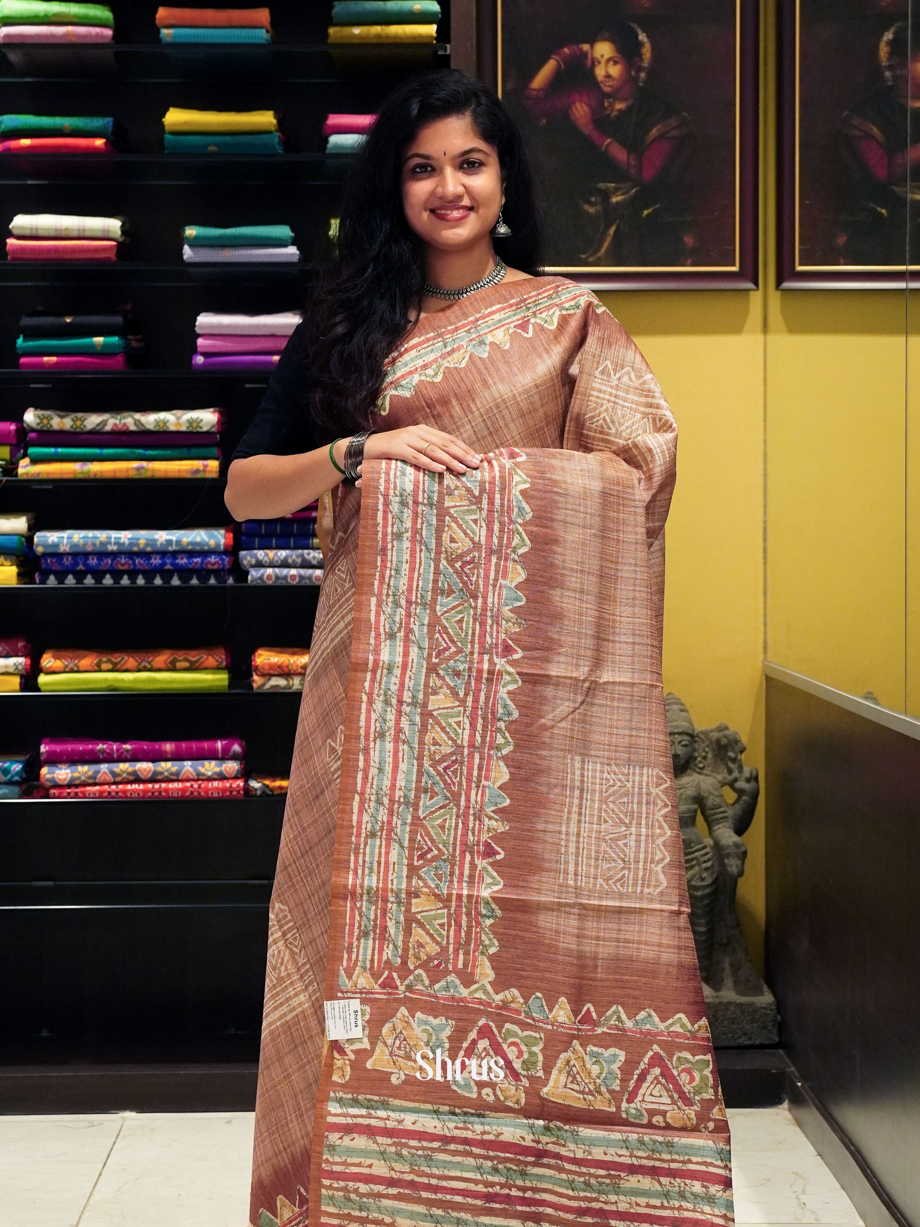 Light Brown- Semi gicha Saree