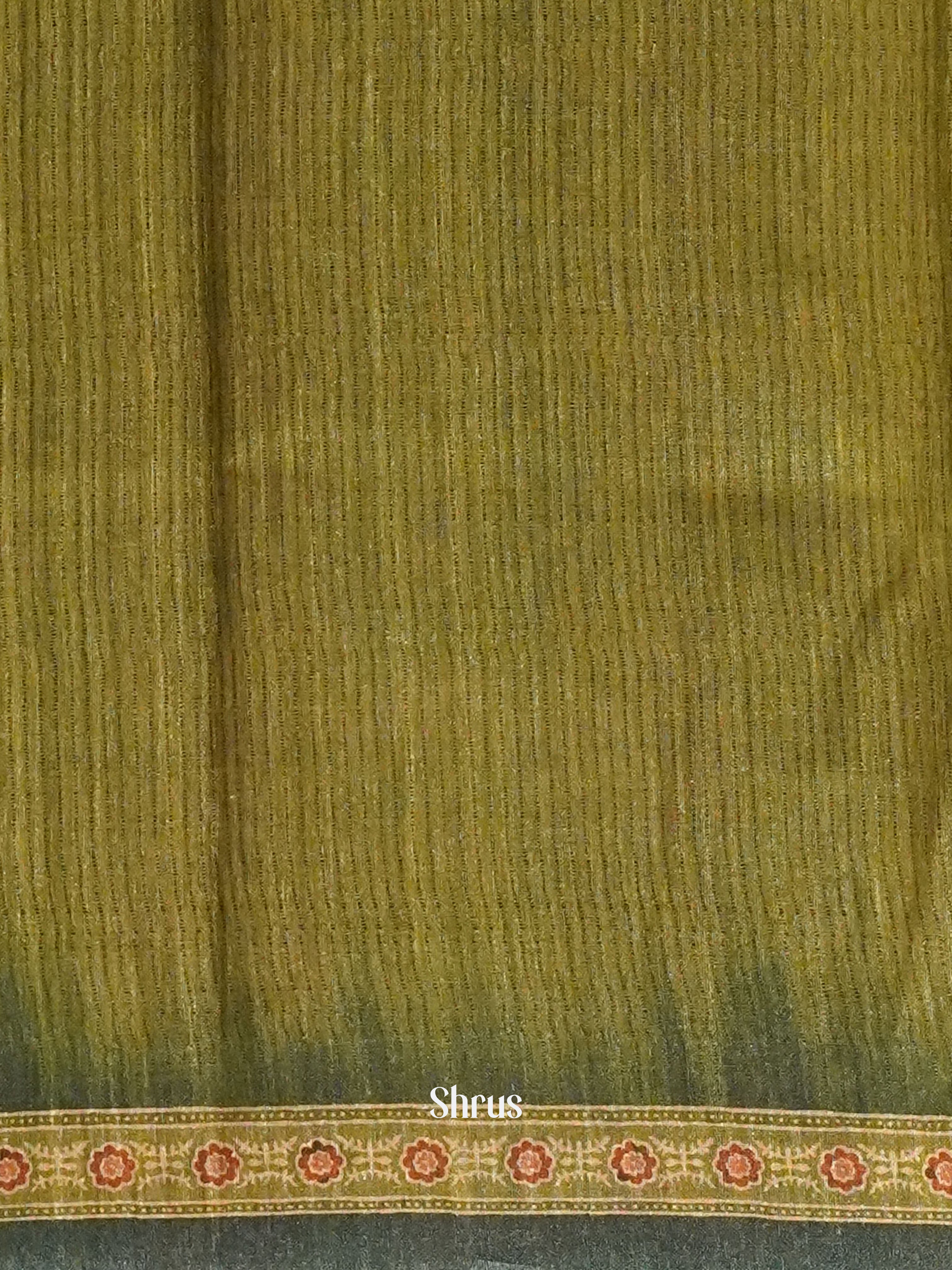 Green & Dark Green - Semi gicha Saree