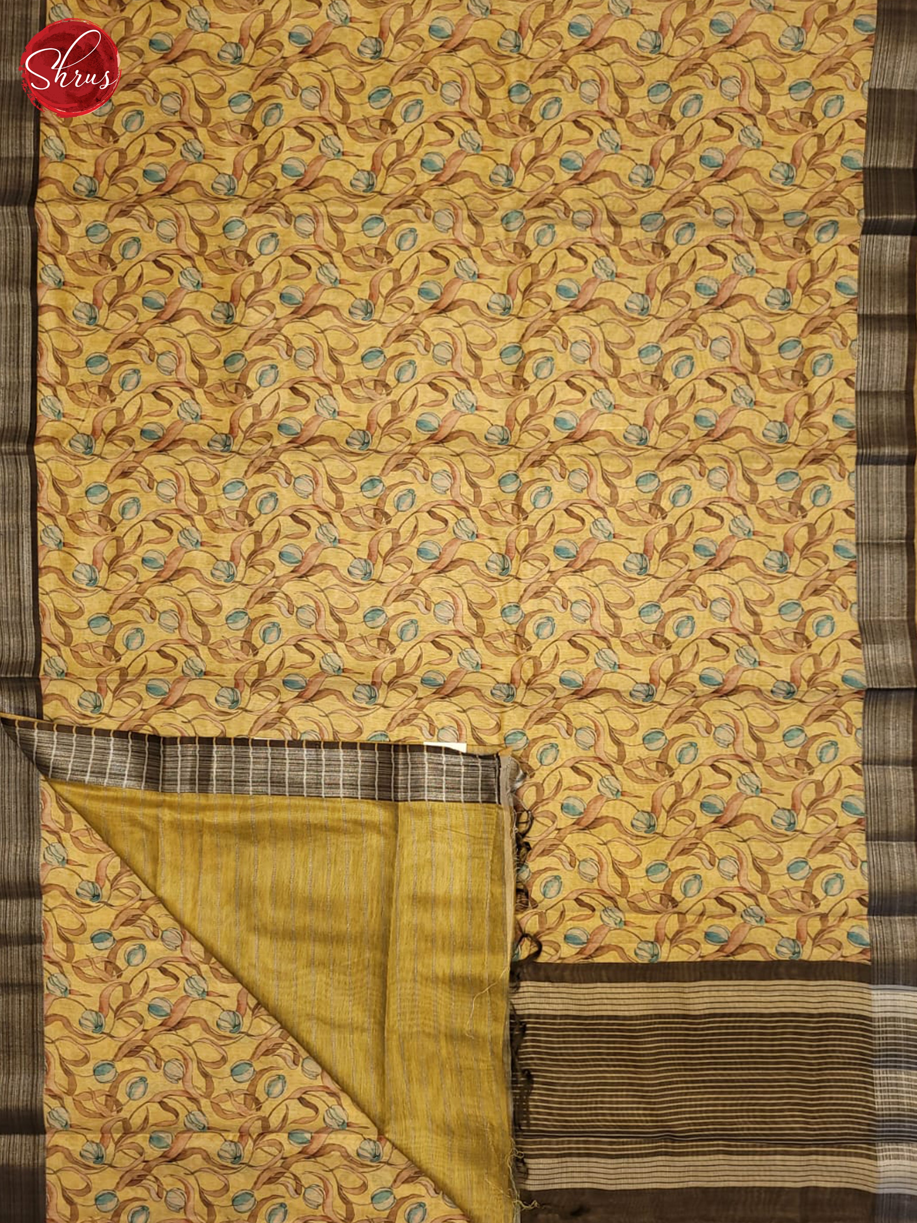 Mustard & Brown - Semi gicha Saree - Shop on ShrusEternity.com