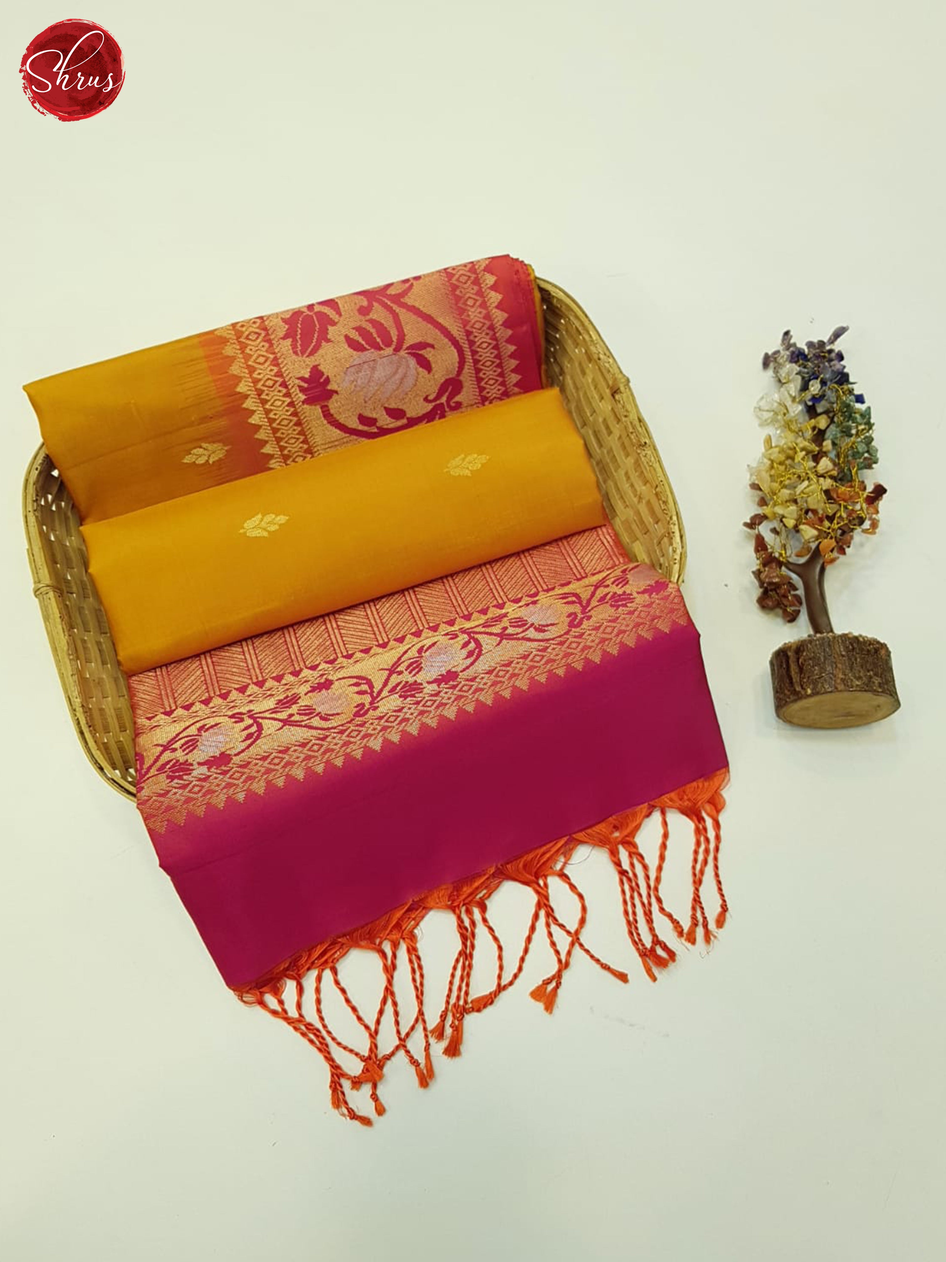 Mustard & Pink- Soft Silk Saree - Shop on ShrusEternity.com