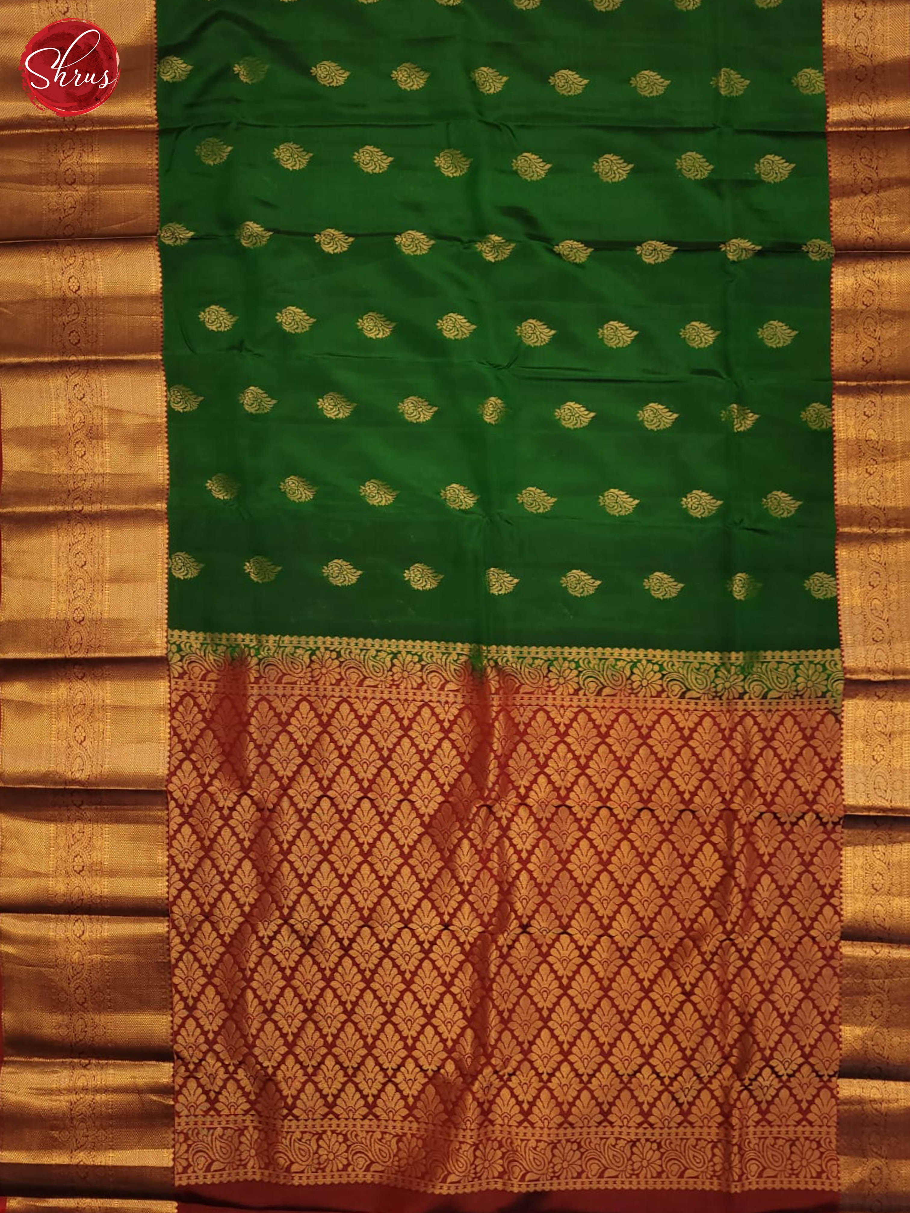 Green and maroon- Kanchipuram Half-pure Silk Saree - Shop on ShrusEternity.com