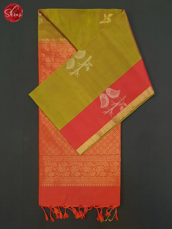Green & Orange - Soft Silk Halfpure Saree - Shop on ShrusEternity.com