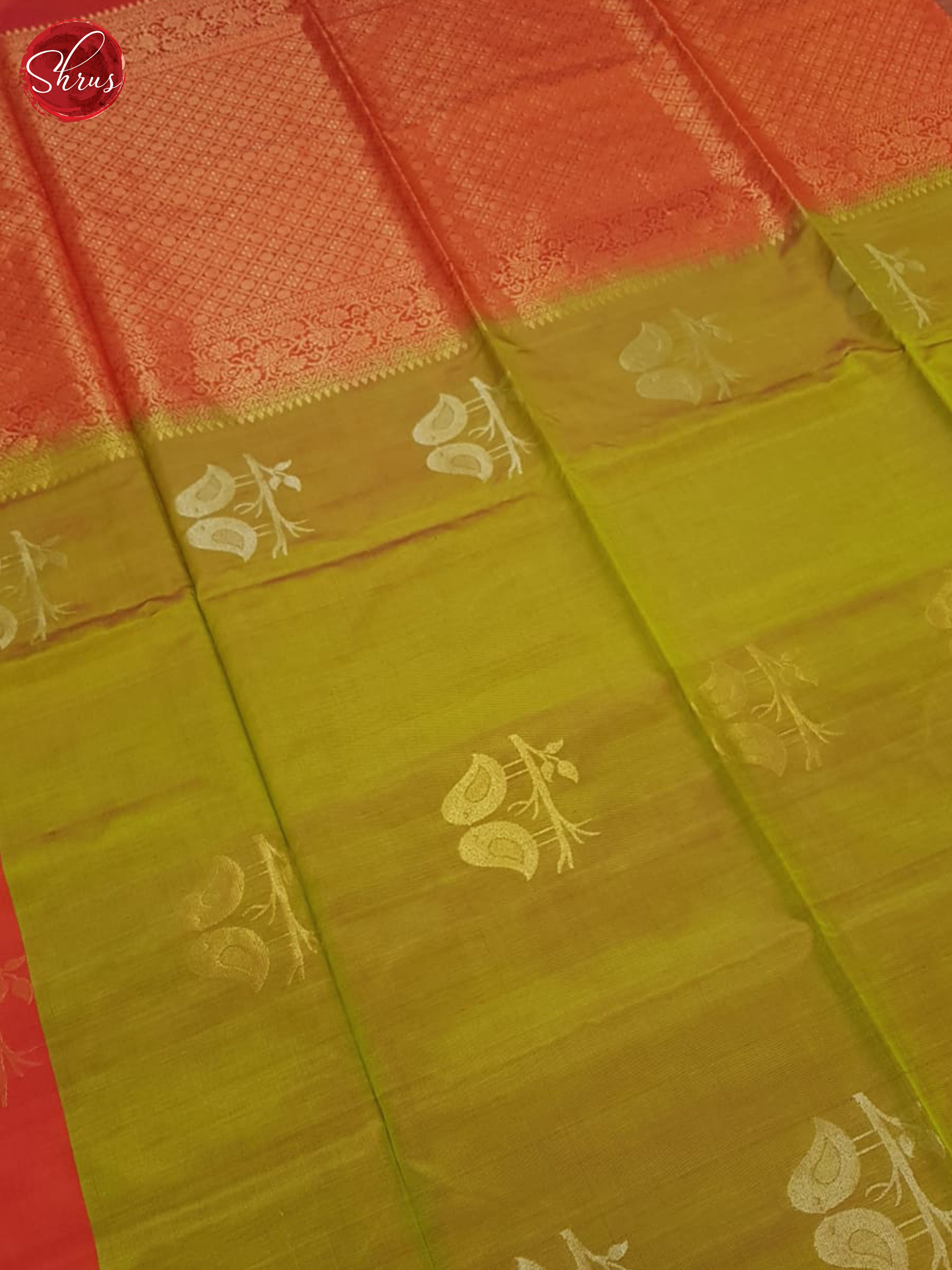 Green & Orange - Soft Silk Halfpure Saree - Shop on ShrusEternity.com