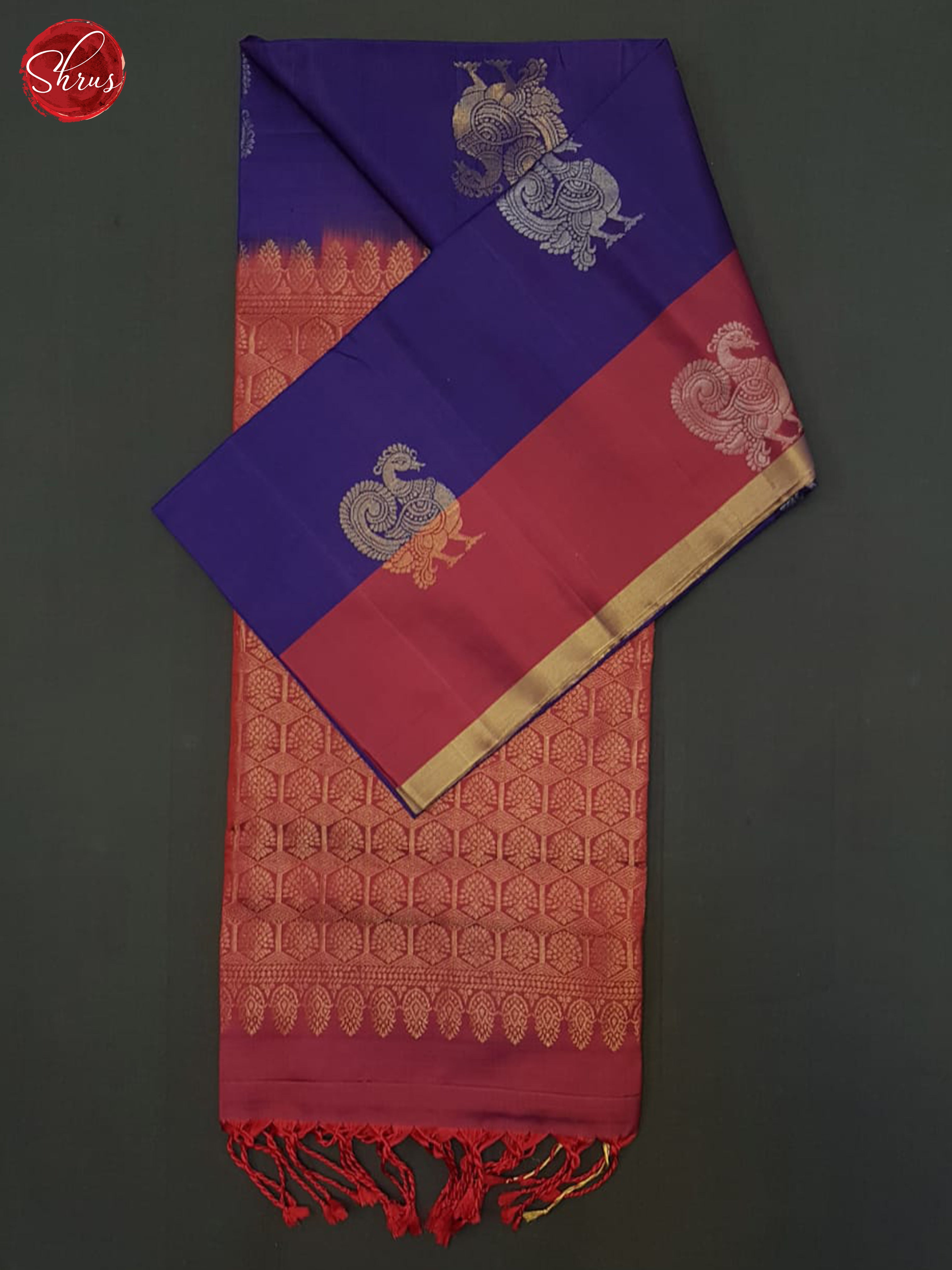 Blue & Maroon - Soft Silk Halfpure Saree - Shop on ShrusEternity.com