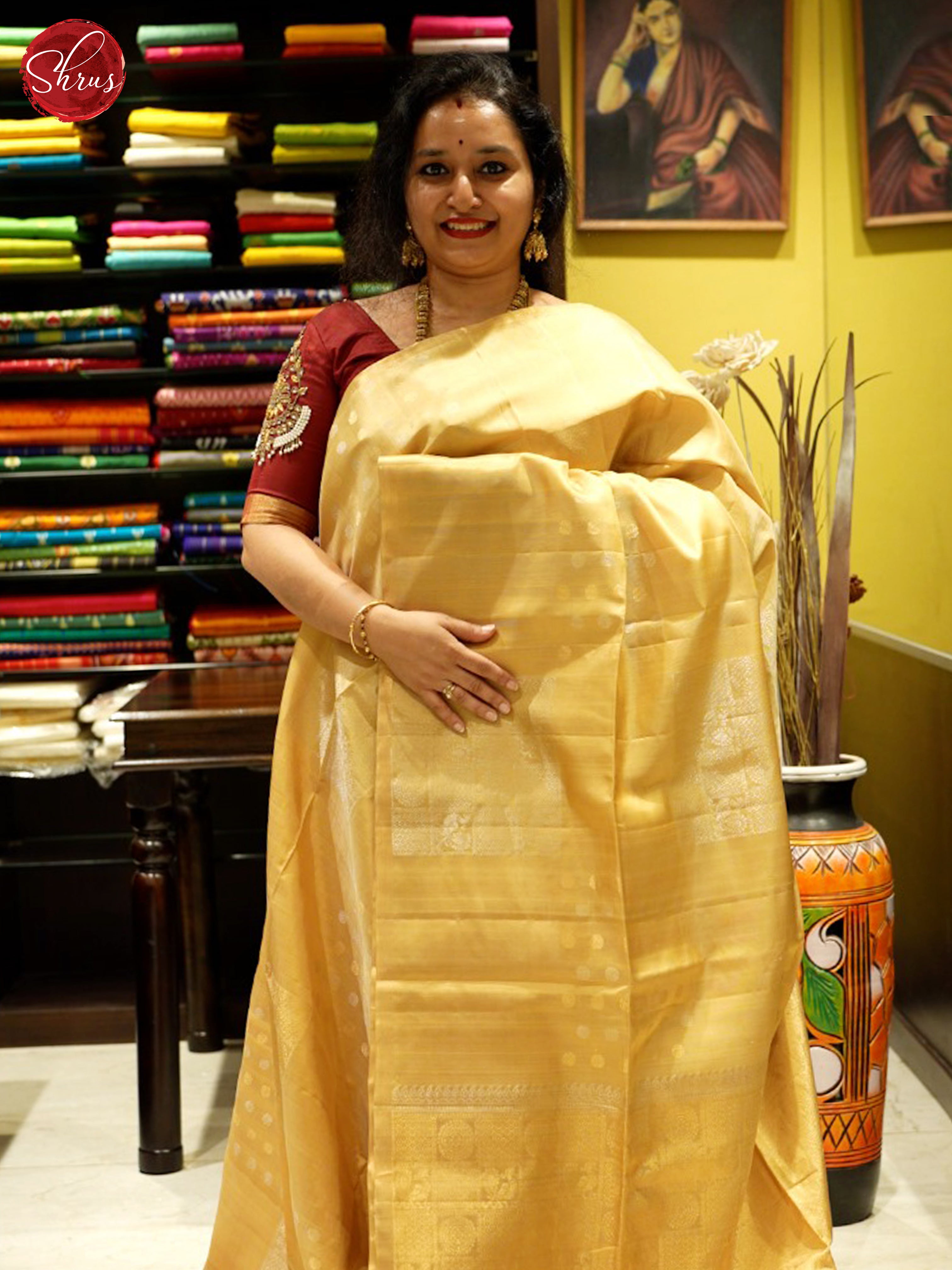 Beige(Single Tone) - Soft Silk Halfpure Saree - Shop on ShrusEternity.com