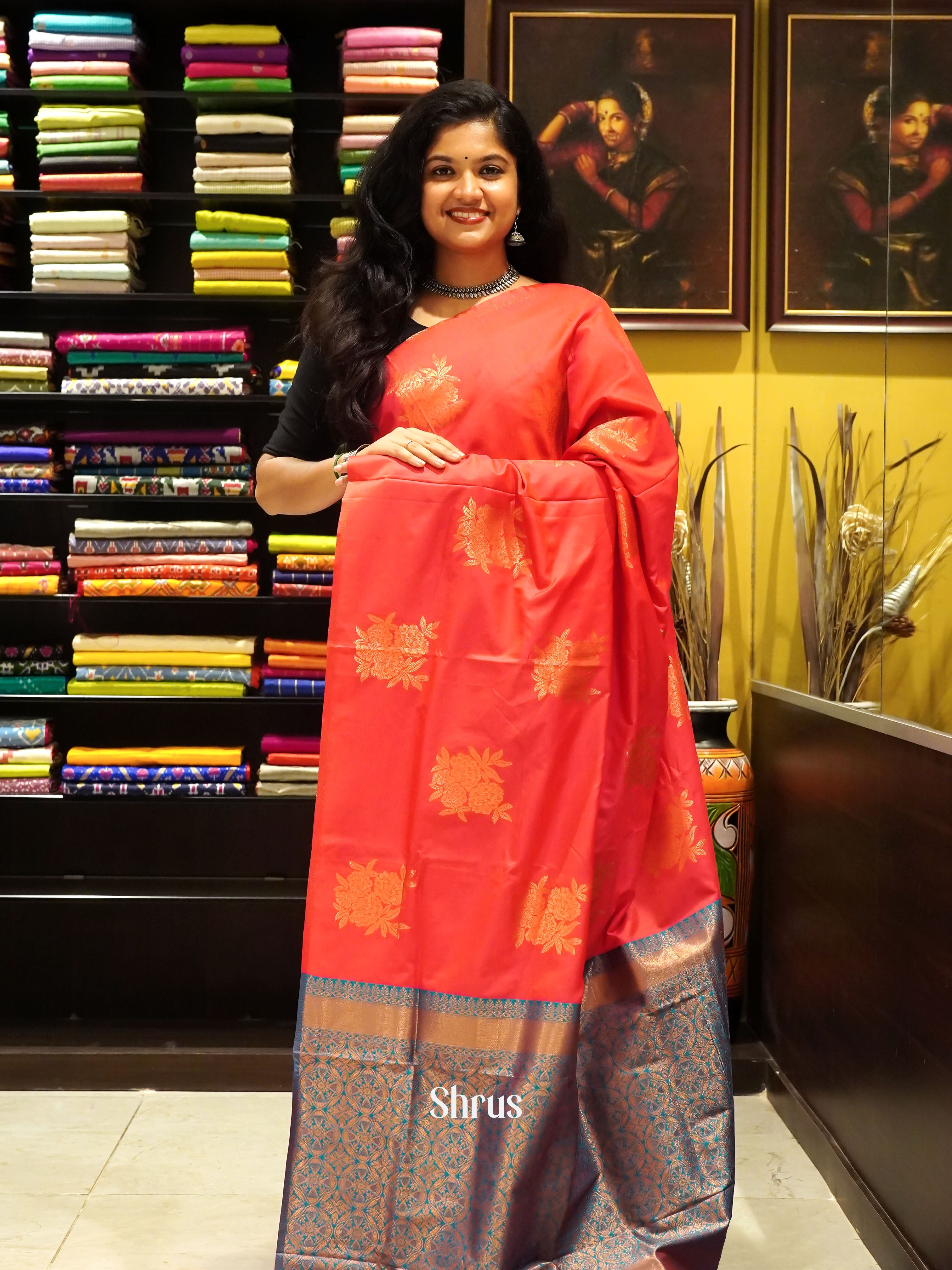 Pink And Green-Semi soft silk saree