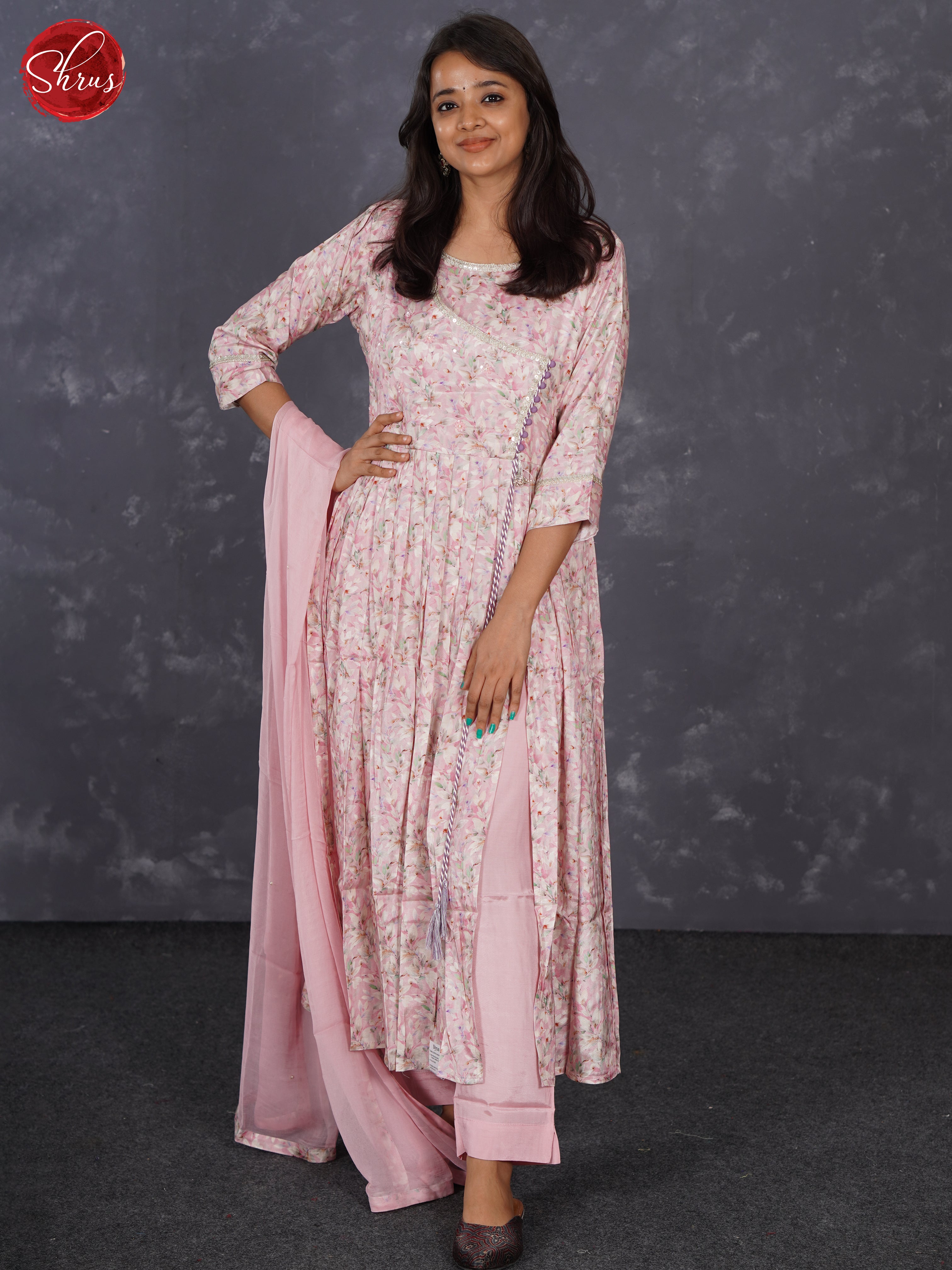 Pink - Rayon Fabric with Sequence work &Cloth Buttons 3 piece Readymade Salwar - Shop on ShrusEternity.com