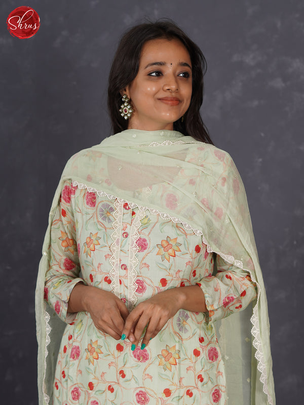 Green - Printed Silk with Cut Work Yoke & Chiffon Dupatta 3 Piece Readymade Salwar - Shop on ShrusEternity.com