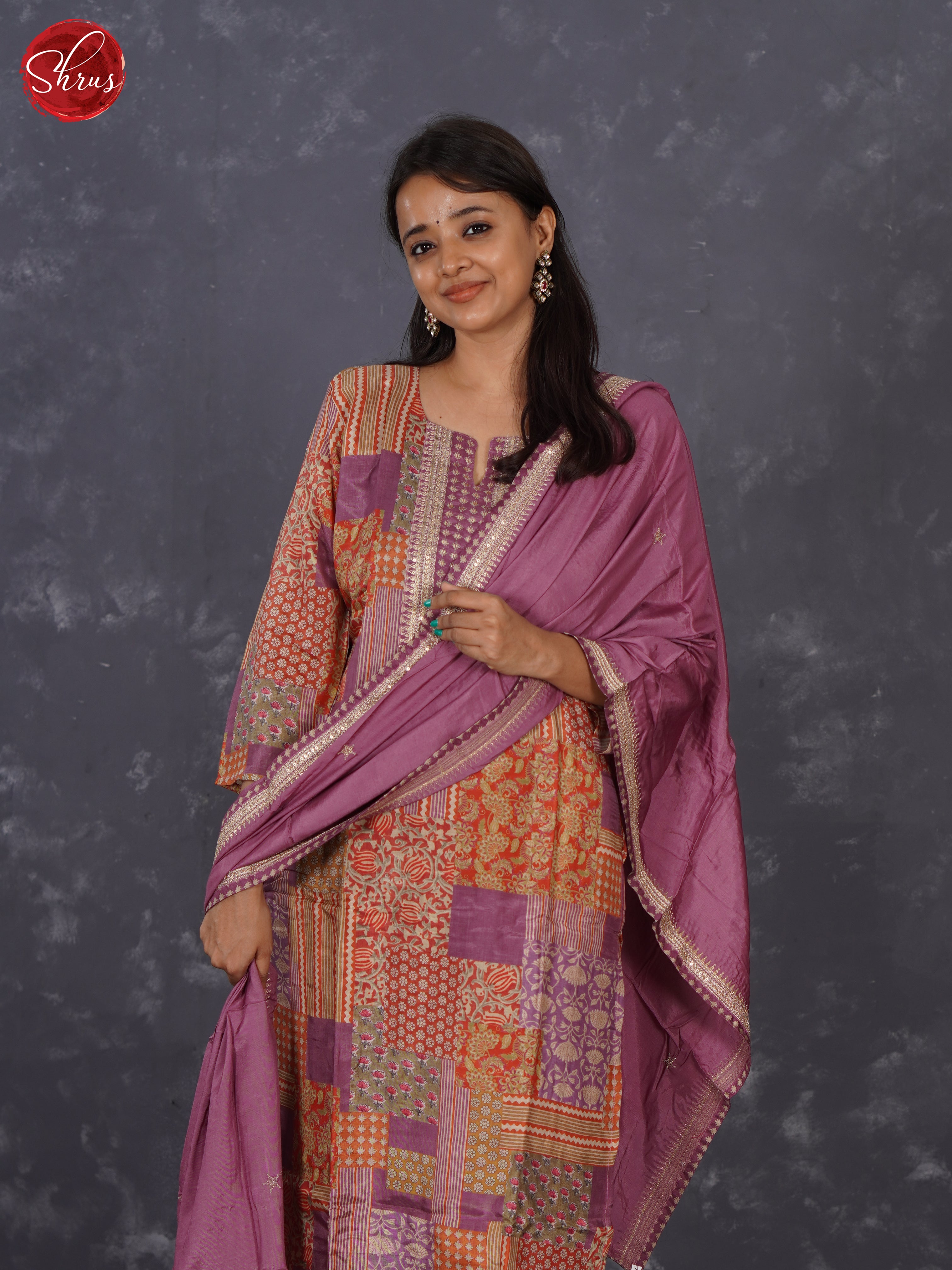 Red & Purple- Art Tussar Embroidered Neck Yoke 3 Piece Readymade Salwar - Shop on ShrusEternity.com