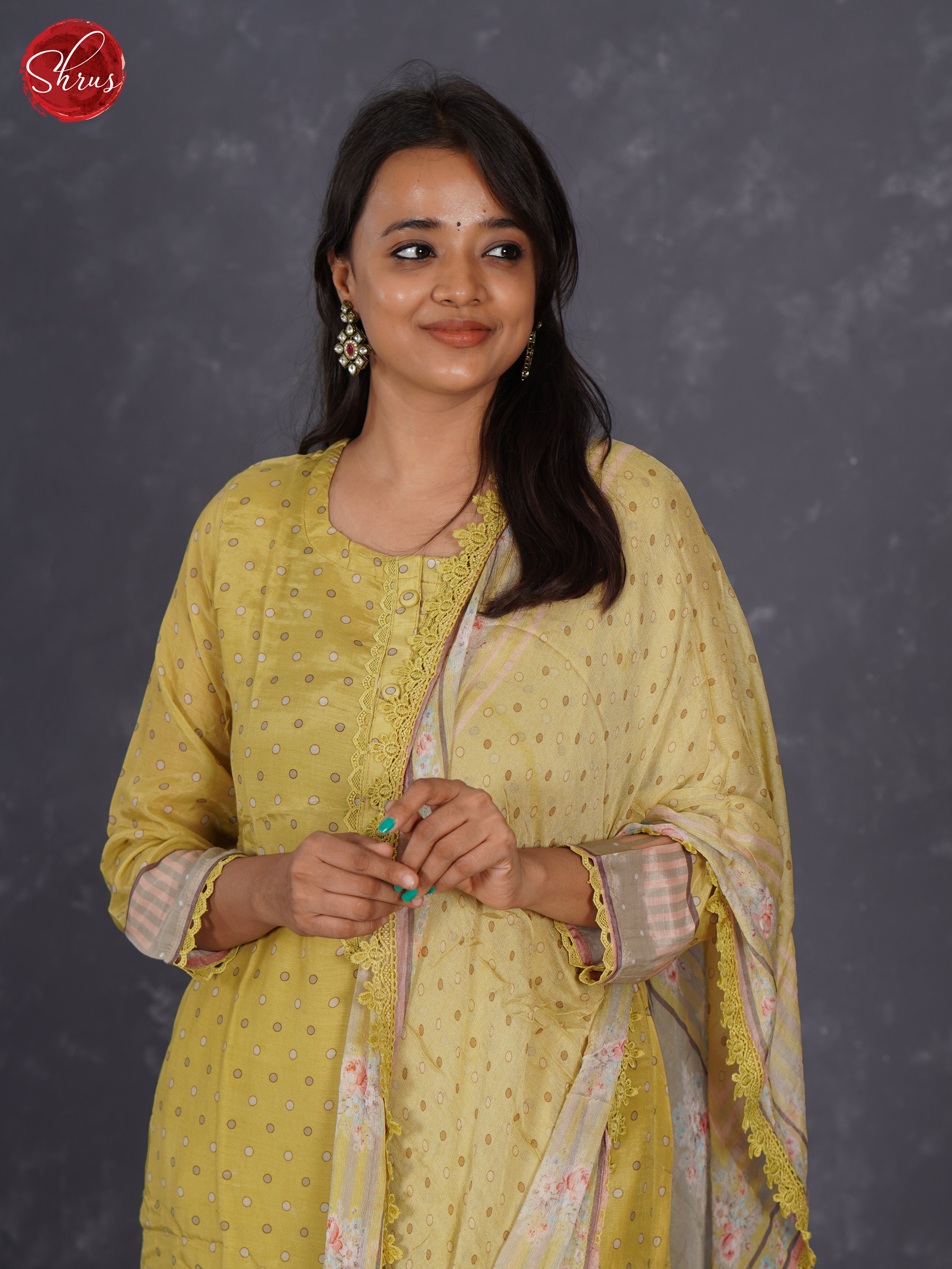 Lemon Yellow  - Printed Silk 3 Piece Readymade Salwar - Shop on ShrusEternity.com