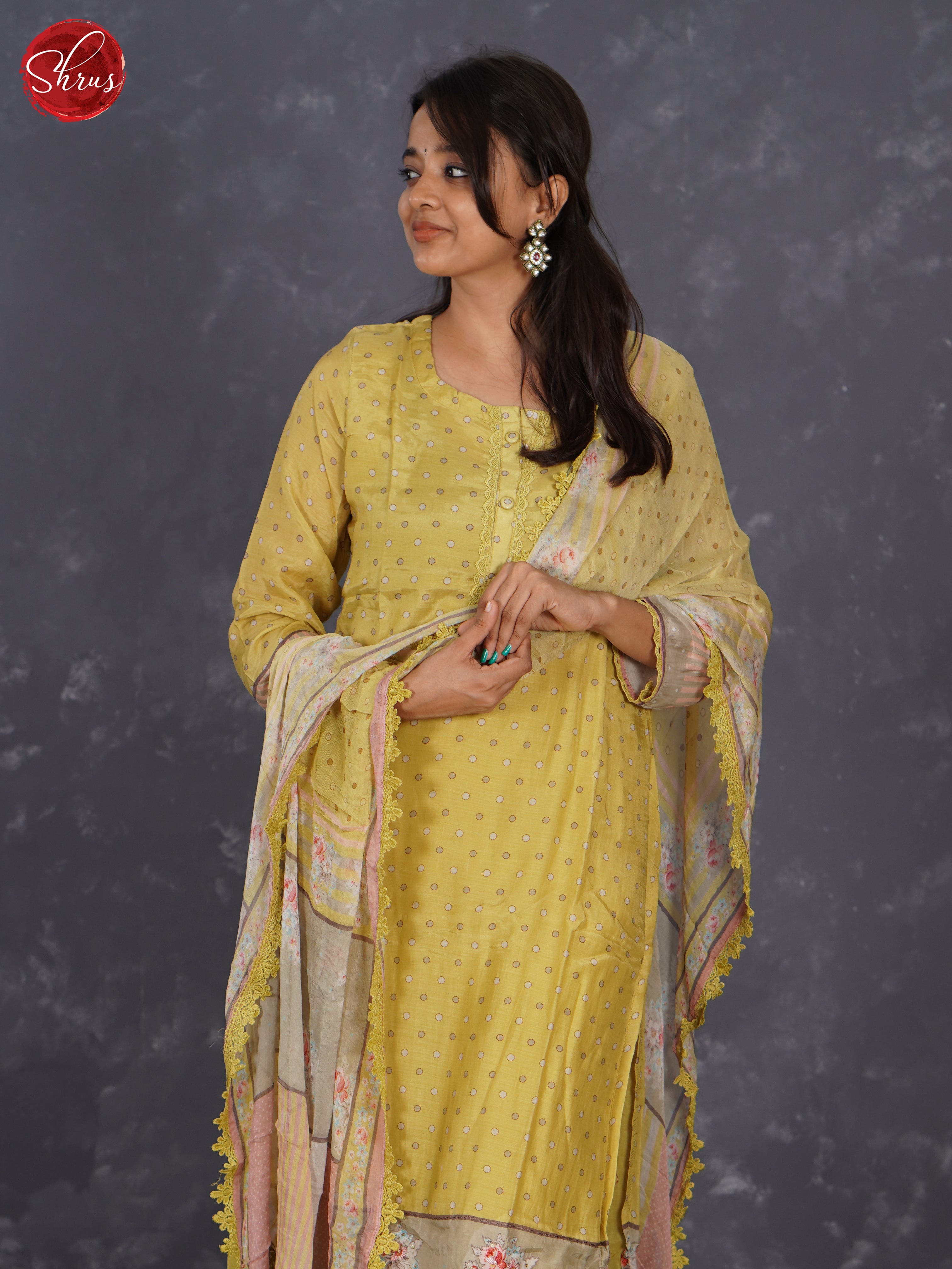 Lemon Yellow  - Printed Silk 3 Piece Readymade Salwar - Shop on ShrusEternity.com