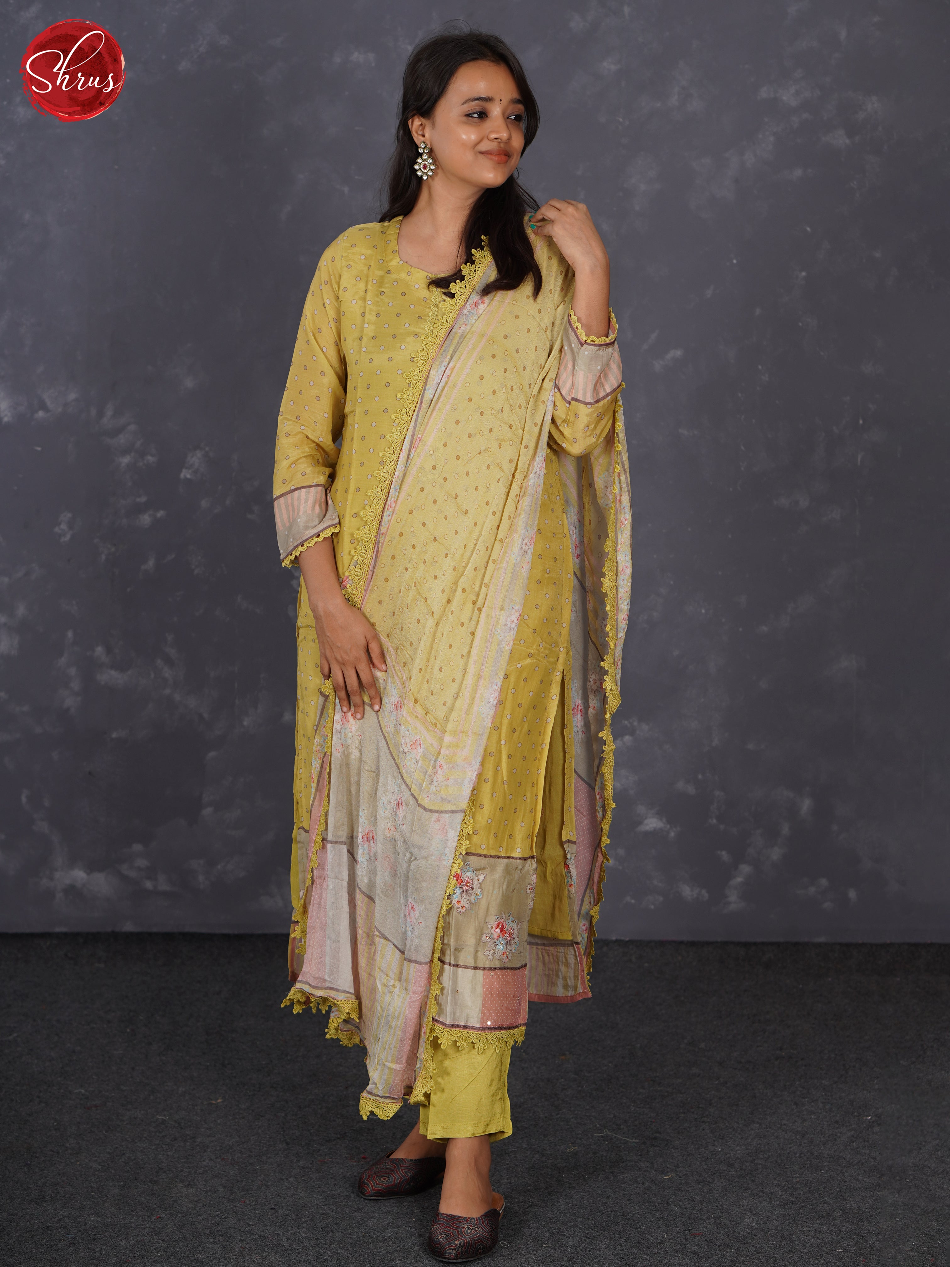 Lemon Yellow  - Printed Silk 3 Piece Readymade Salwar - Shop on ShrusEternity.com