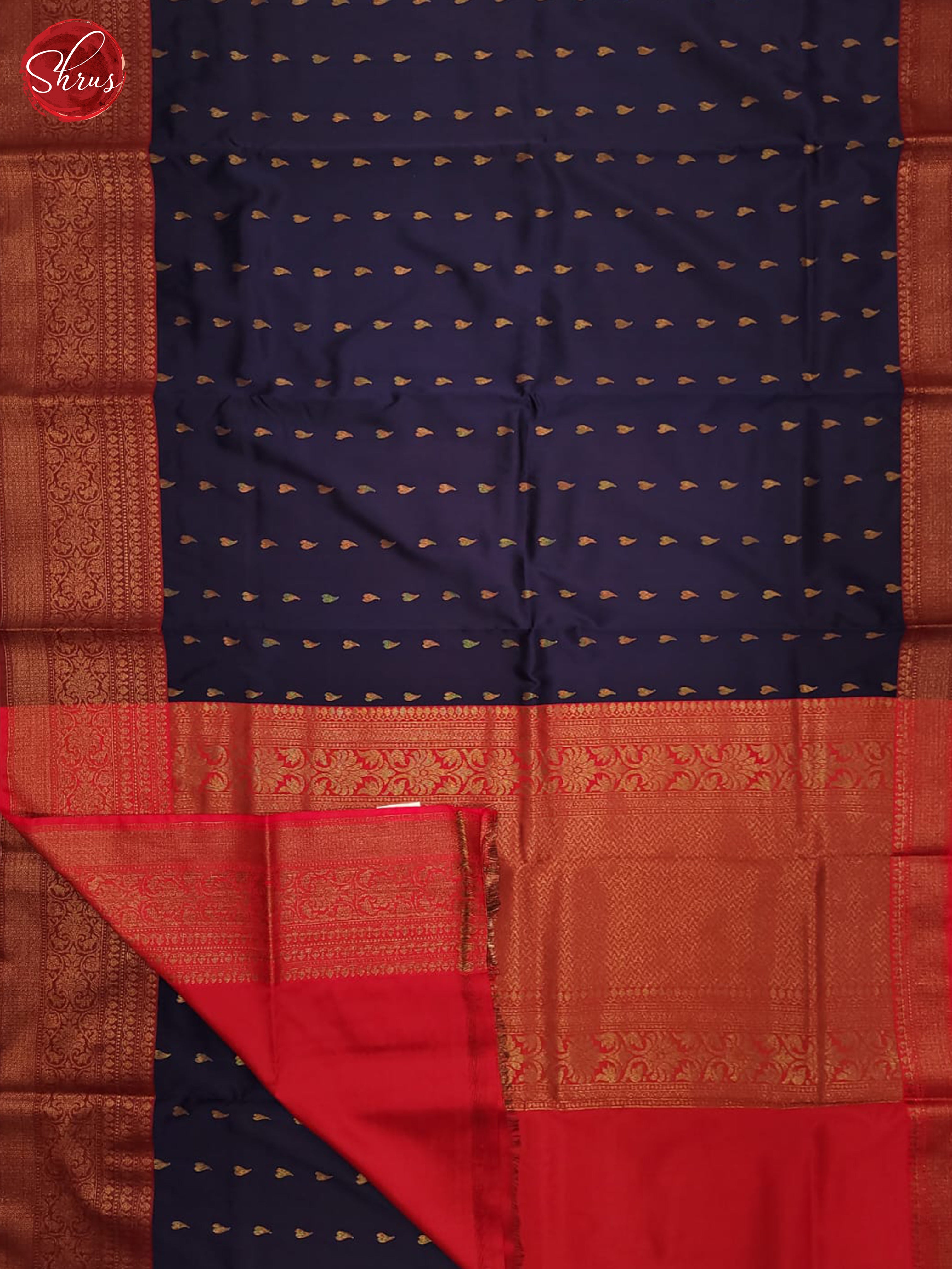 Navy Blue & Red - Semi dupion Saree - Shop on ShrusEternity.com